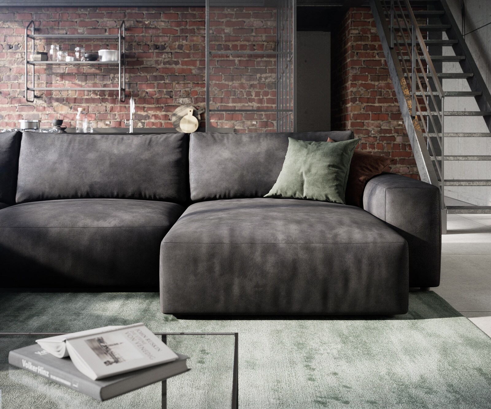 Sofa w kształcie litery U Lanzo 300x210 cm eko-skóra szezlong z możliwością obustronnego montażu z pufem 5