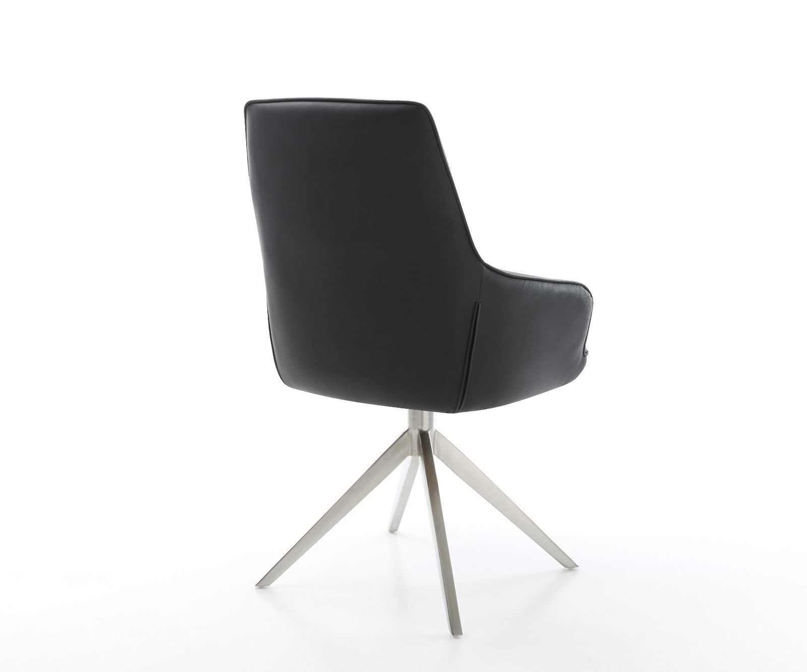 Krzesło do jadalni Zelia-Flex z podłokietnikami skóra naturalna czarna rama krzyżowa szeroka stal nierdzewna obracane o 360° funkcja kołyski ze sprężynami kieszeniowymi 4
