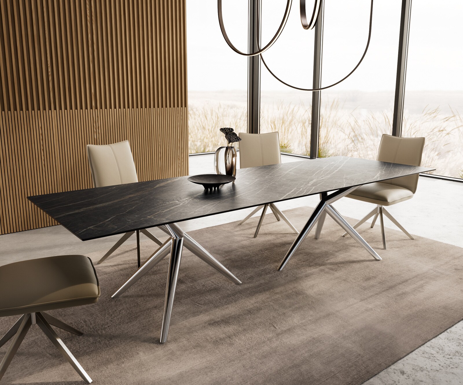 Stół do jadalni Edge 300x100cm ceramika Laminam® Noir Desir brązowy rama Estelar stal nierdzewna 1