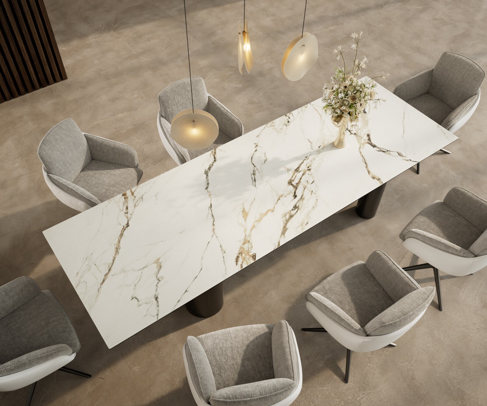 Stół do jadalni Edge 300x100cm ceramika Calacatta Luxe biało-złoto-szary rama Pilier stal nierdzewna grafit 3