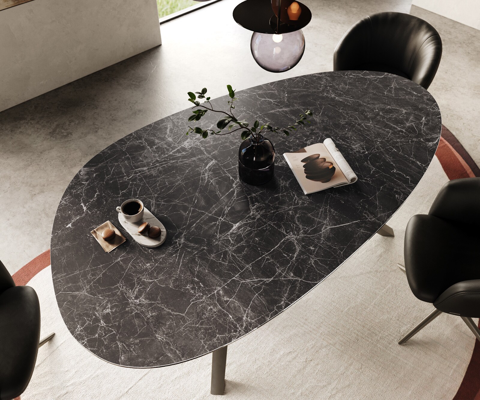 Stół do jadalni Edge owalny 220x120cm ceramika Laminam® Nero Greco Antracyt rama Zenthara metal kolor tytanowy 3
