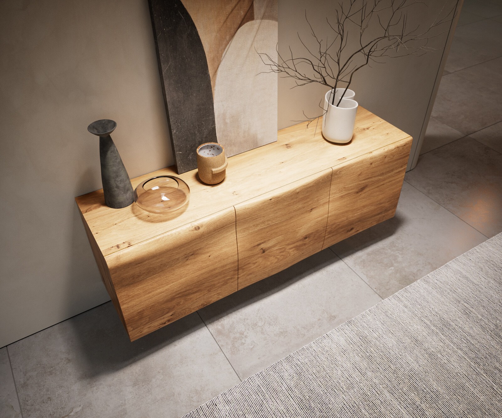 Komoda New Live-Edge 145 cm dąb naturalny 3 drzwi nóżki płozowe metal czarny 1