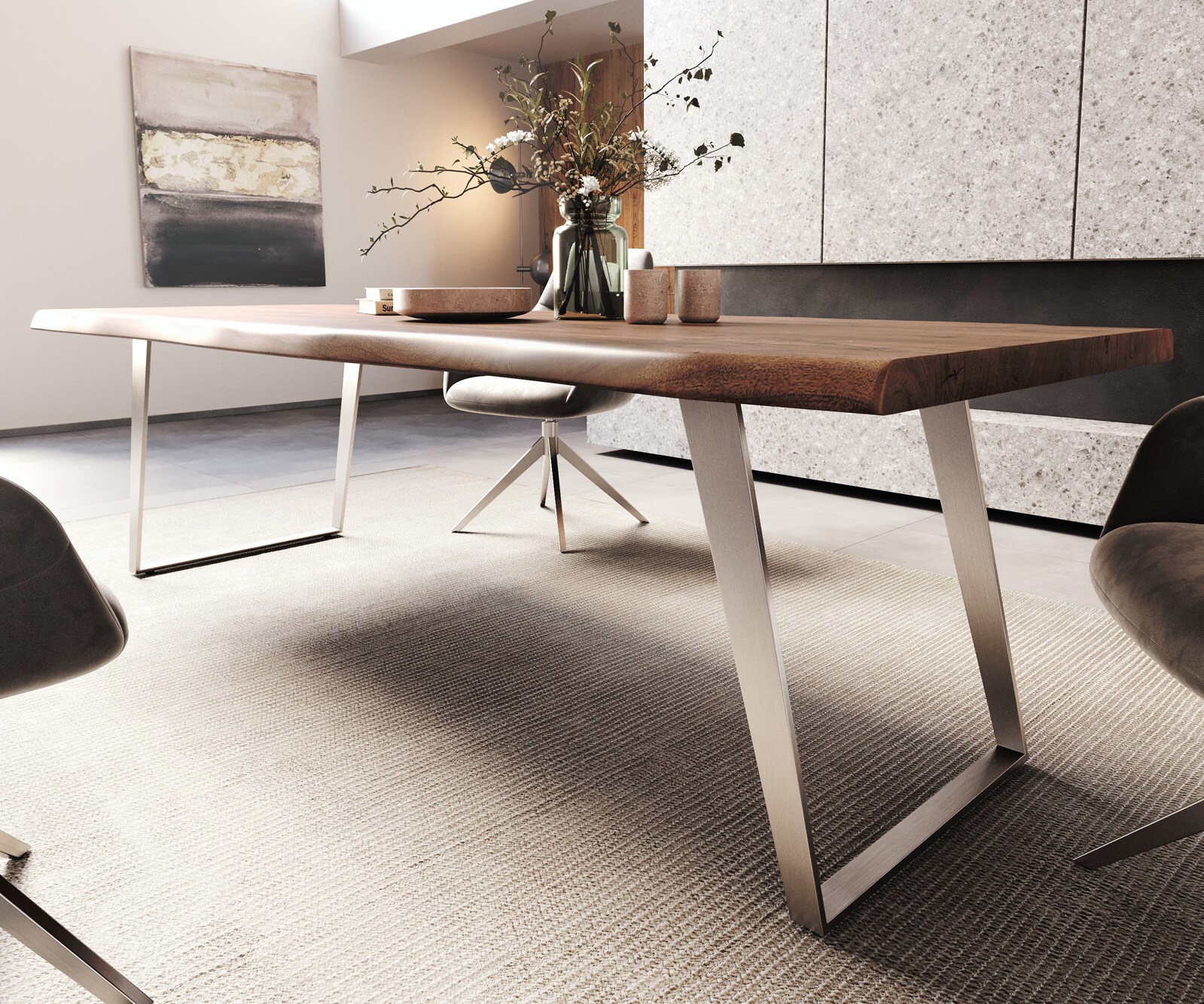 Stół do jadalni Edge 260x100cm XL akacja brązowa stal nierdzewna live-edge 5