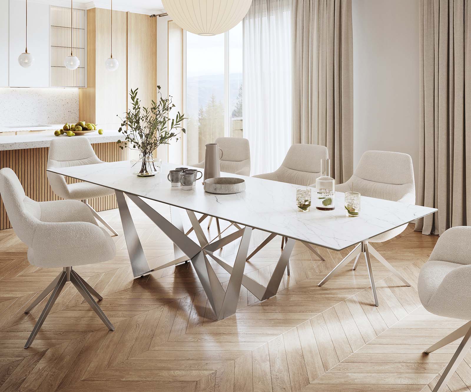 Stół do jadalni Edge 300x100cm ceramika Laminam® Statuarietto biały rama Spider stal nierdzewna 1