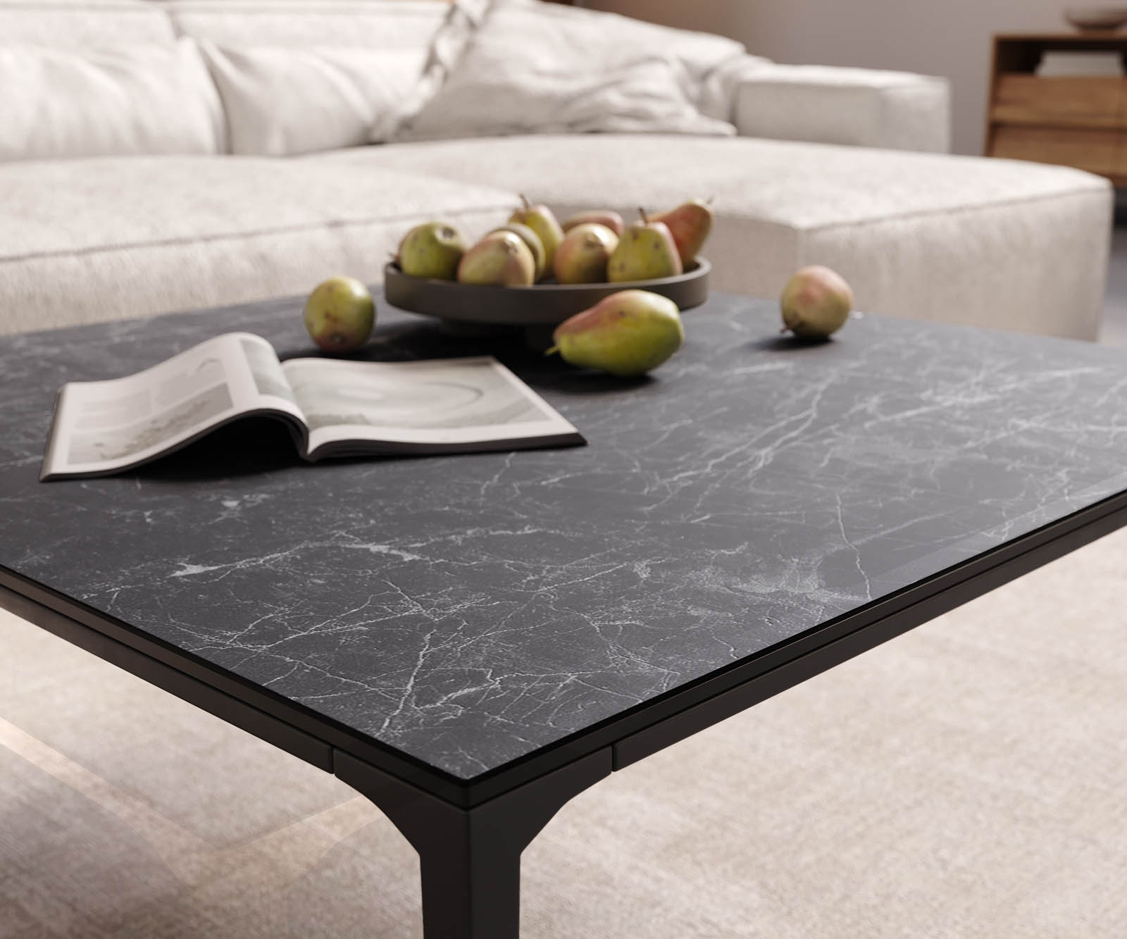 Stolik kawowy Levente 85x85cm ceramika Laminam® Nero Greco antracyt rama metal czarny 5