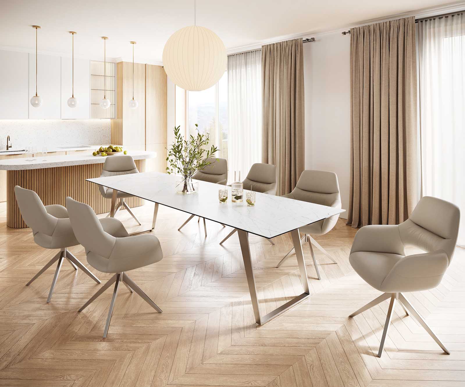Stół do jadalni Edge 300x100cm ceramika Laminam® Statuarietto biały stal nierdzewna pochylona rama 6