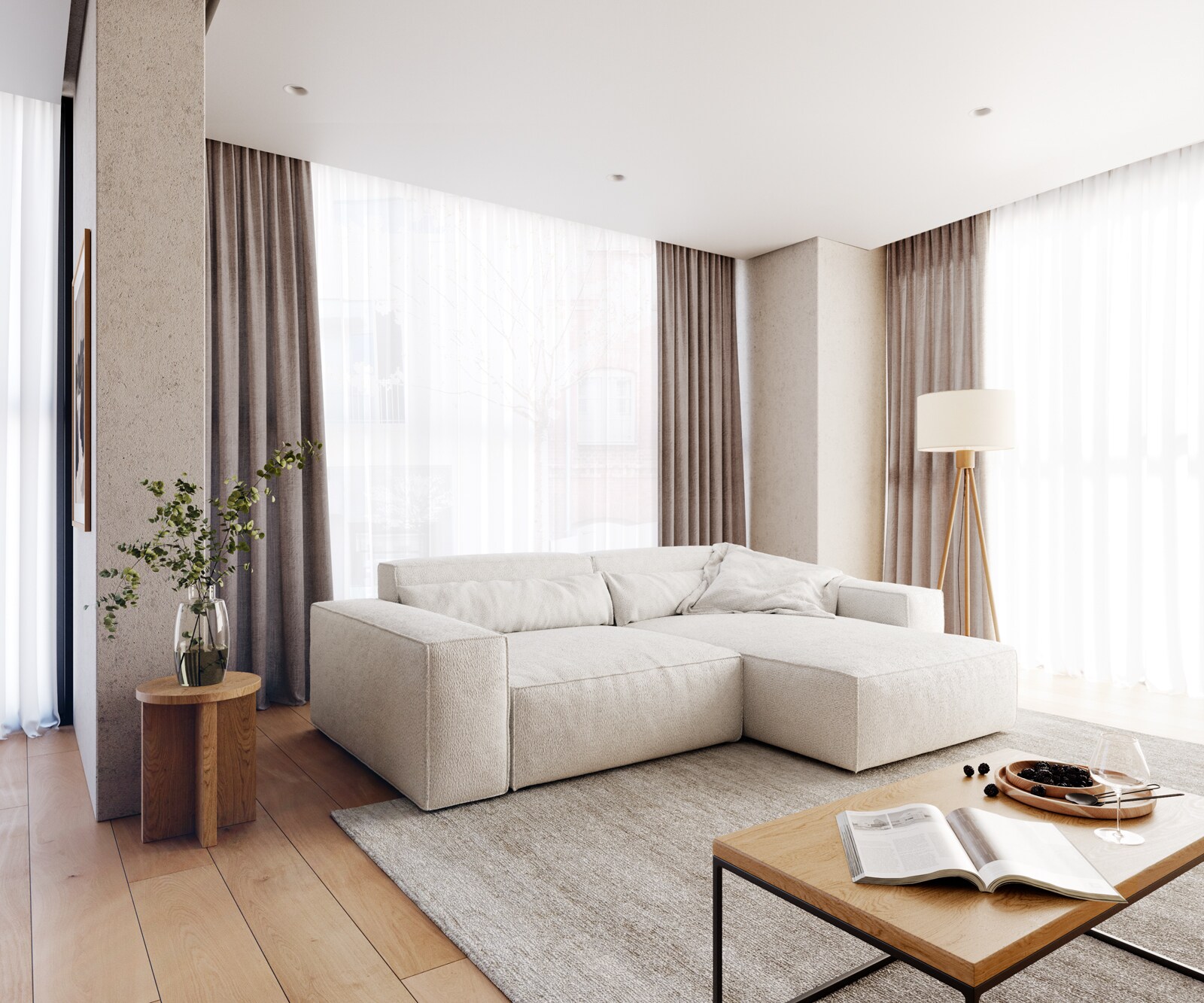 Sofa narożna Sirpio XL 270x170cm bouclé kremowo-biały szezlong z możliwością zmiennego ustawienia 1