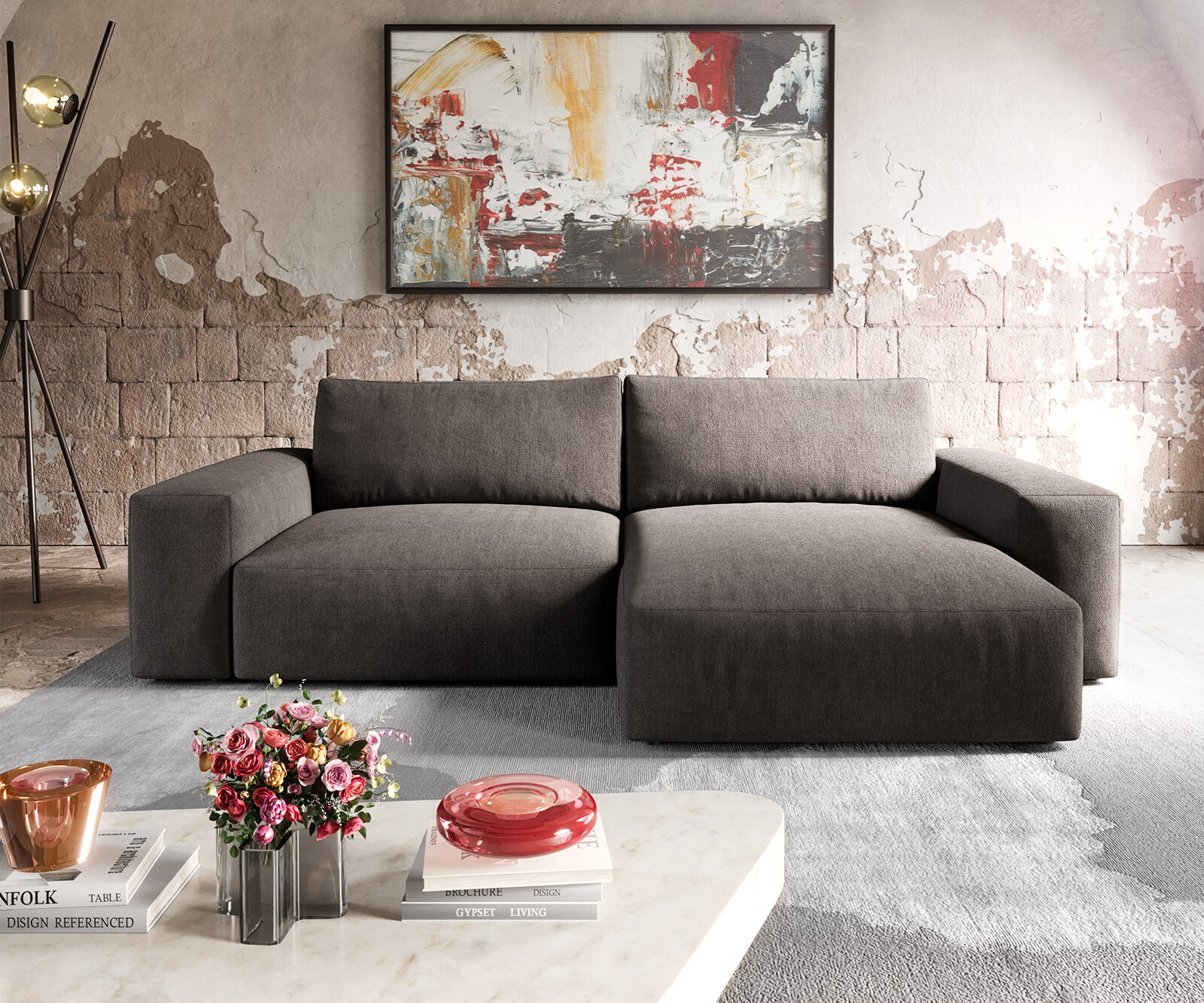 Sofa narożna Lanzo XL 270x180cm mikrofibra brąz khaki szezlong z możliwością zmiennego ustawienia 1