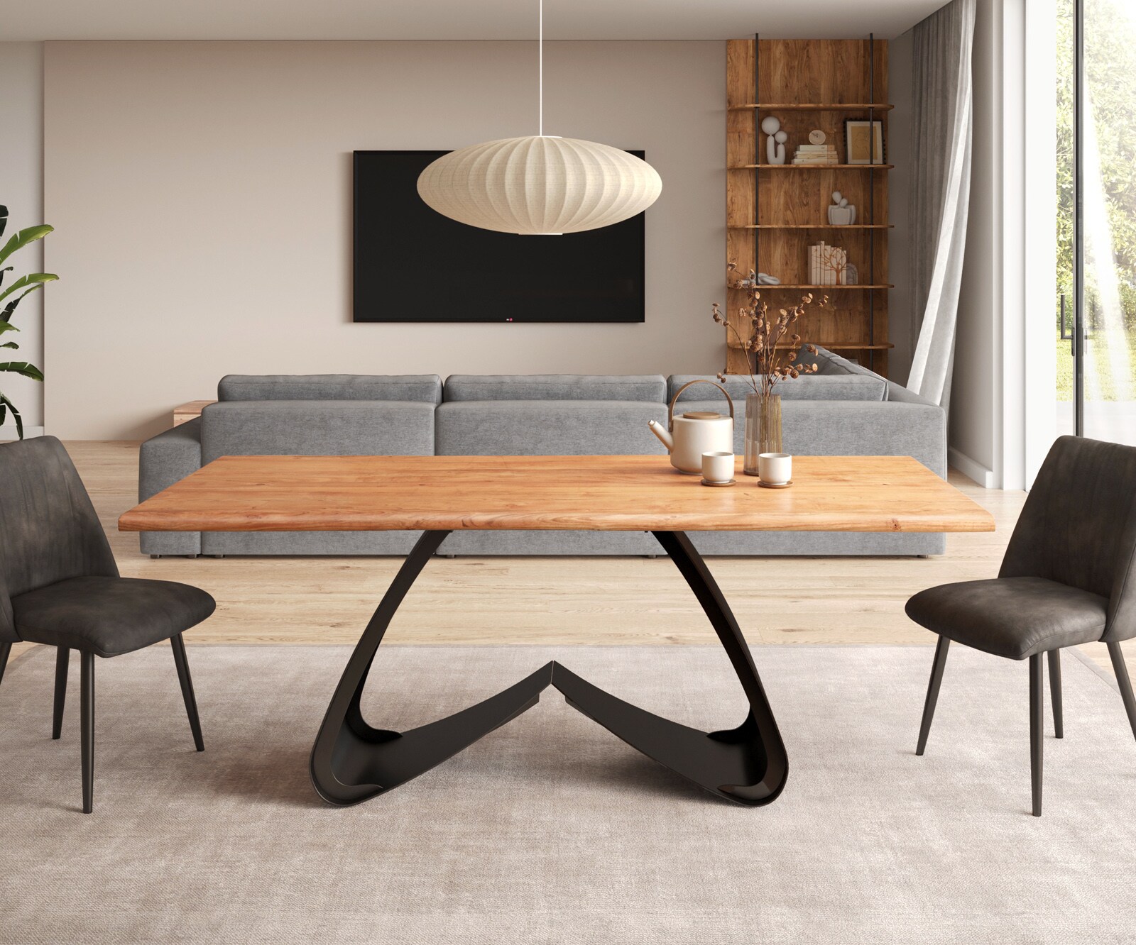 Stół do jadalni Edge 200x100 cm akacja naturalna rama W metal czarny live-edge 1