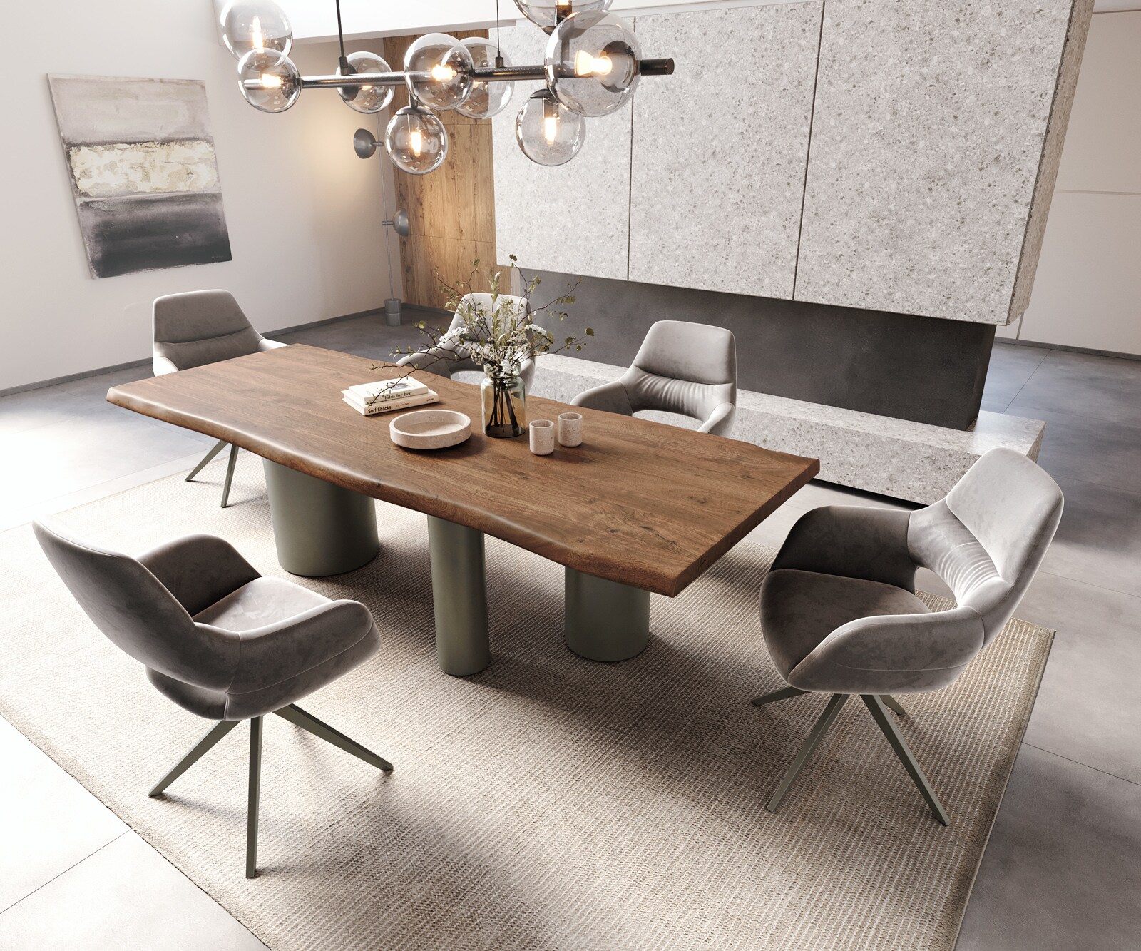 Stół do jadalni Edge 260x100 cm XL akacja brązowa rama Troa metal w kolorze tytanu 4