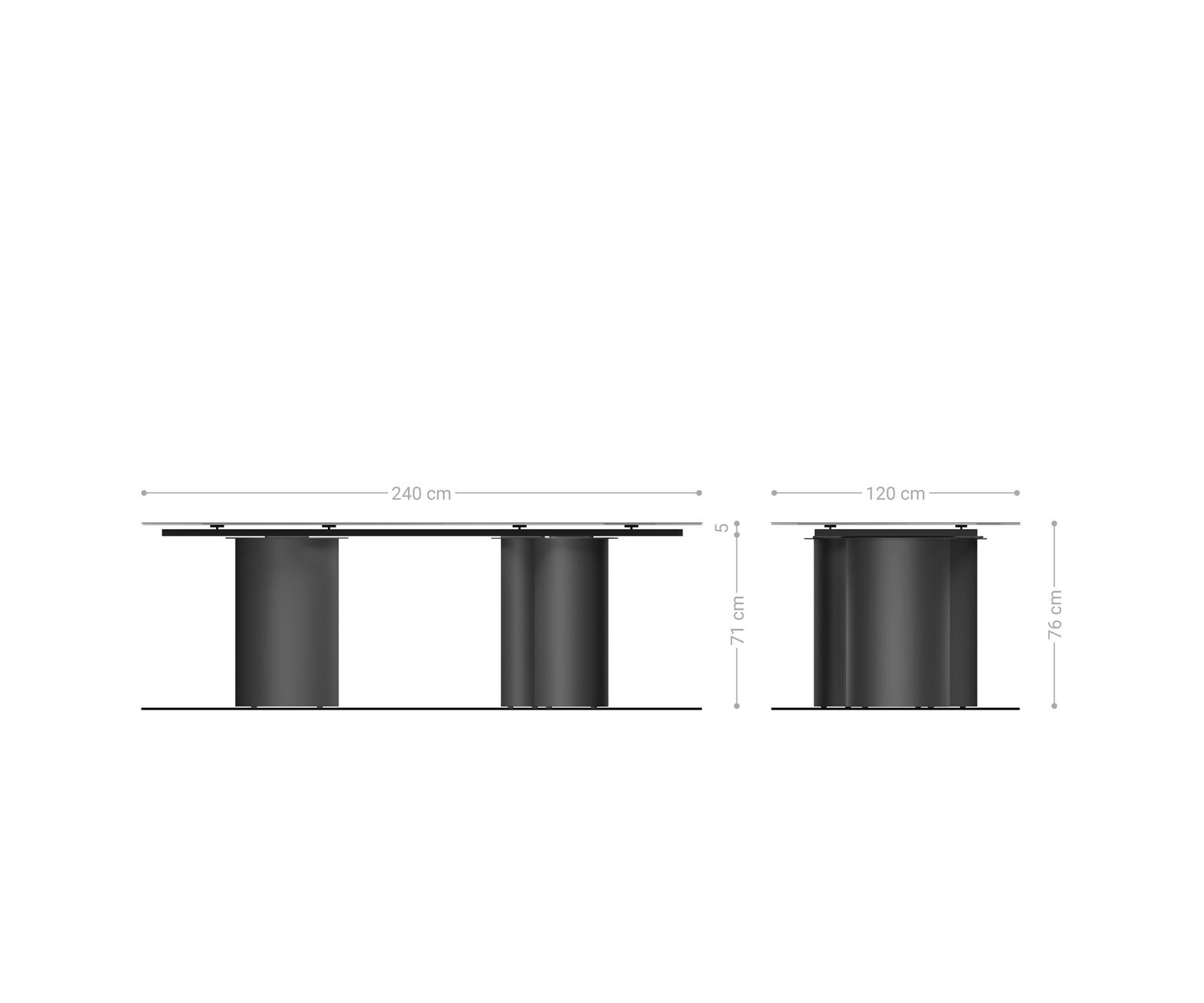 Stół do jadalni Edge w kształcie beczki 240x120 cm ceramika Minas Melange biało-beżowa rama Troa metal biały 7