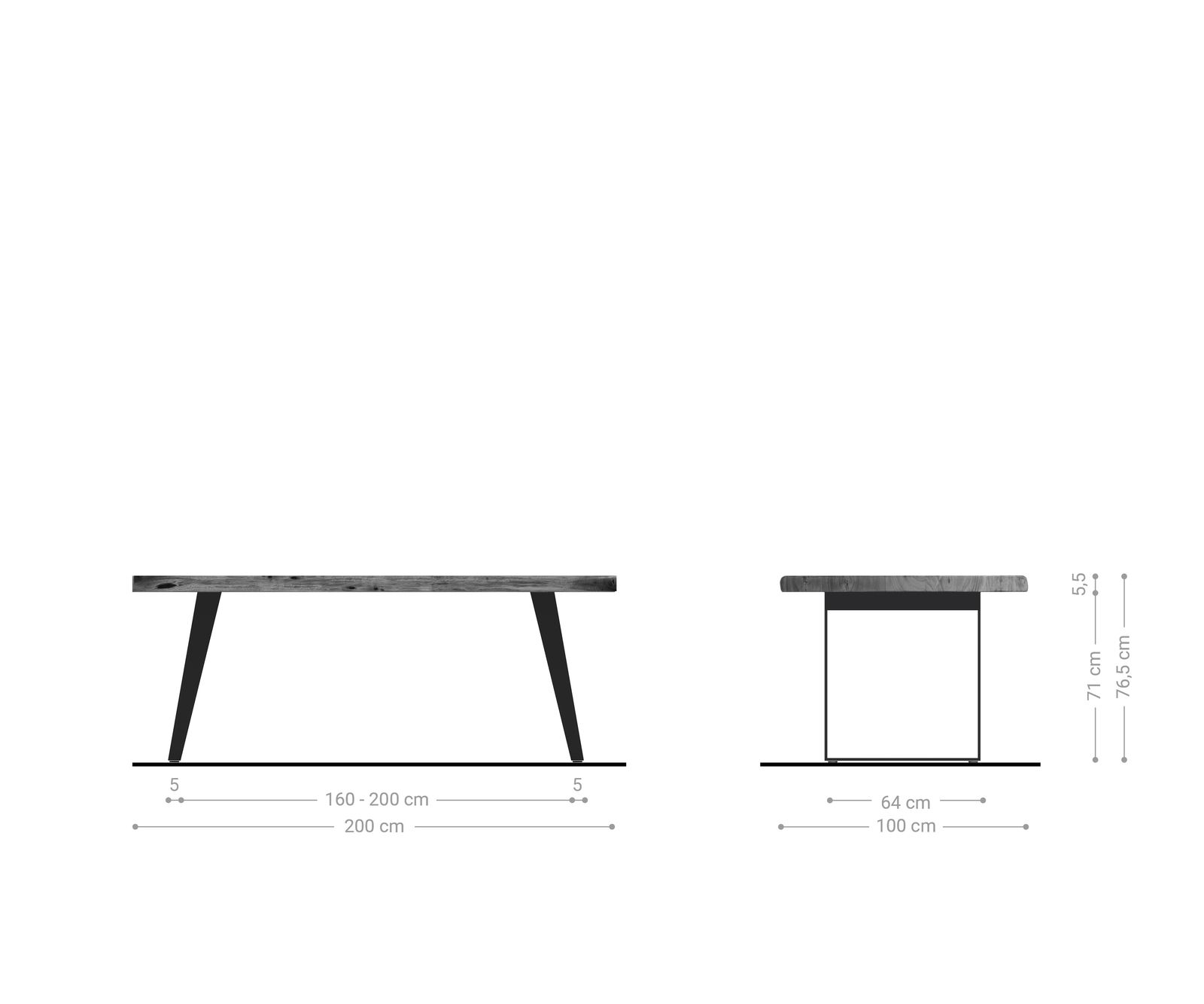 Stół do jadalni Edge 200x100 cm XL akacja naturalna stal nierdzewna srebrna rama pochylona live-edge 6