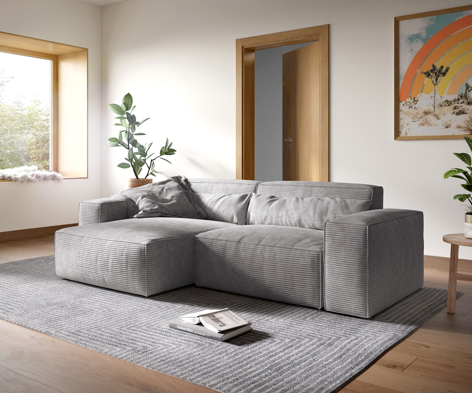 Sofa narożna Sirpio XL 270x170cm sztruks srebrno-szary szezlong z możliwością zmiennego ustawienia