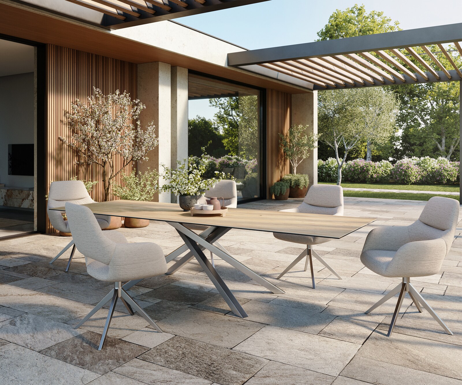 Stół ogrodowy Edge 300x100 cm ceramika Laminam® Sabbia kolor dębu rama Cross stal nierdzewna 5