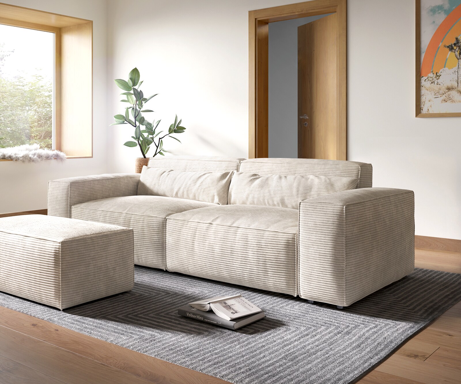 Sofa Sirpio XL 270x130cm sztruks beżowy z pufem