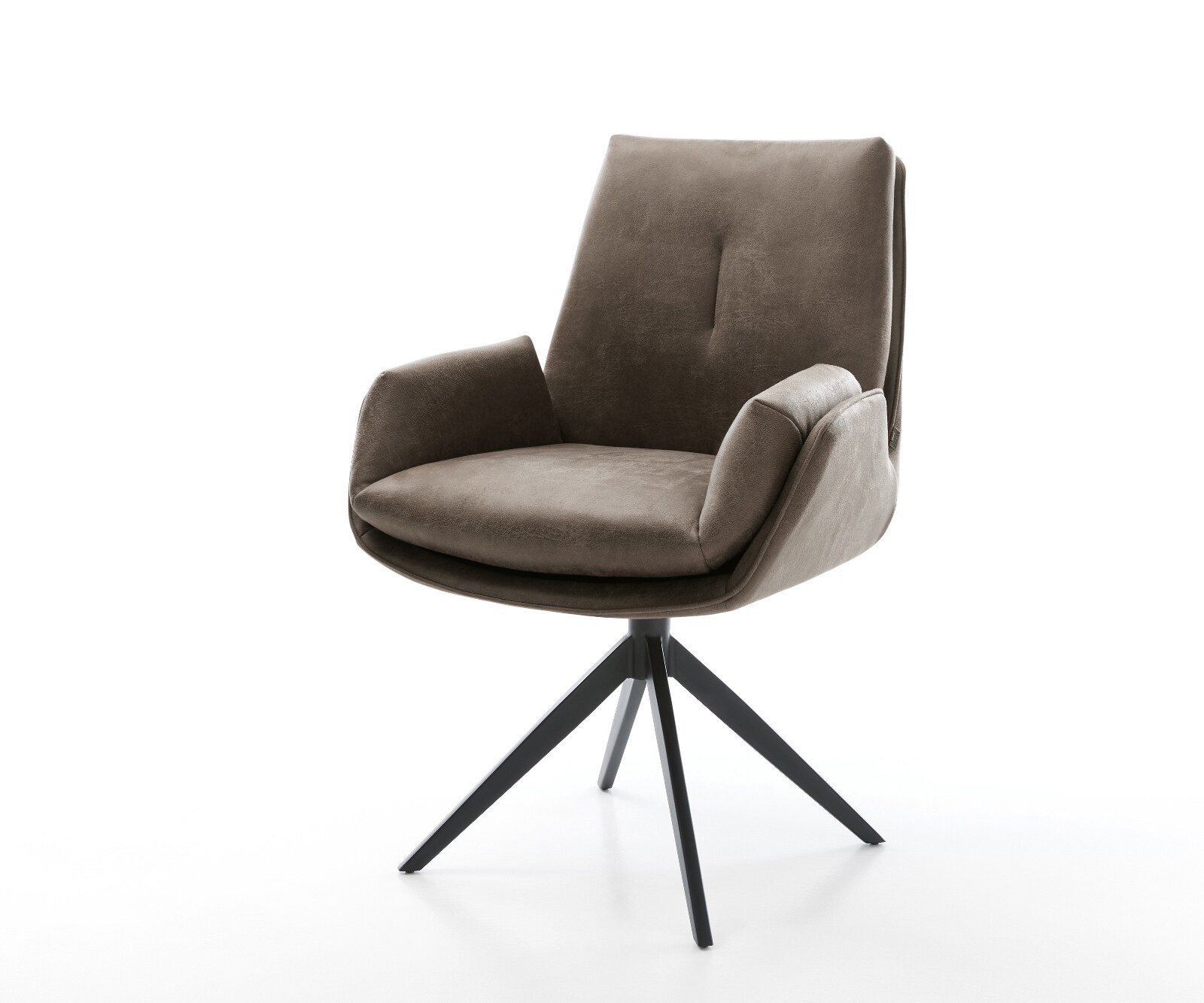 Krzesło do jadalni Clea-Flex mikrofibra szaro-brązowy vintage podstawa krzyżowa szeroka metal czarny obracane o 360° funkcja kołyski