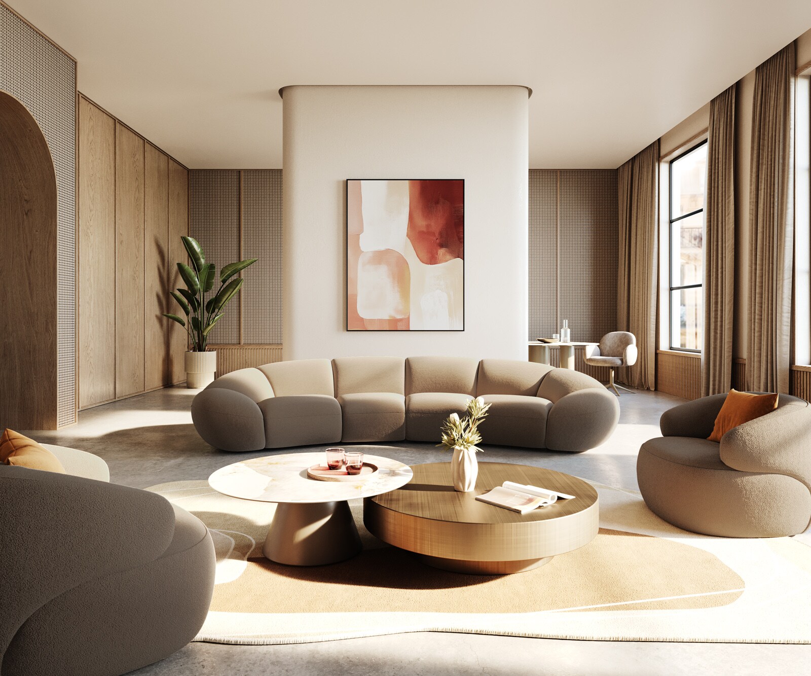 Sofa Lunna 360x175 cm miękka tkanina bouclé szaro-brązowa 2 poduszki 5