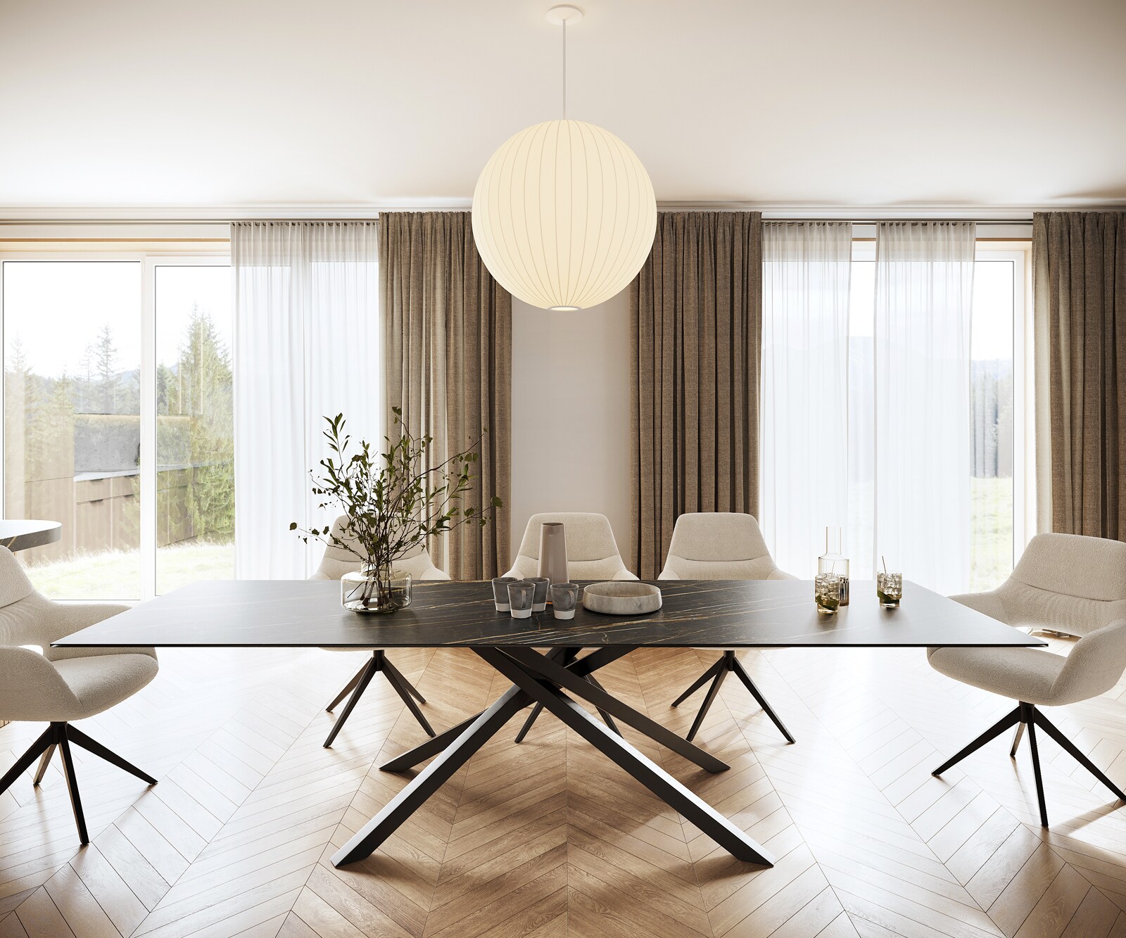 Stół do jadalni Edge 300x100cm ceramika Laminam® Noir Desir brązowy rama Cross czarna 1