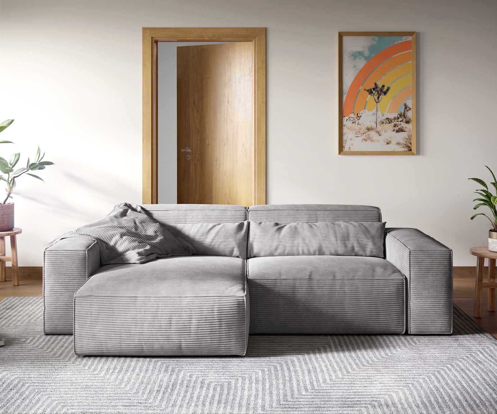 Sofa narożna Sirpio XL 270x170cm sztruks srebrno-szary szezlong z możliwością zmiennego ustawienia 1