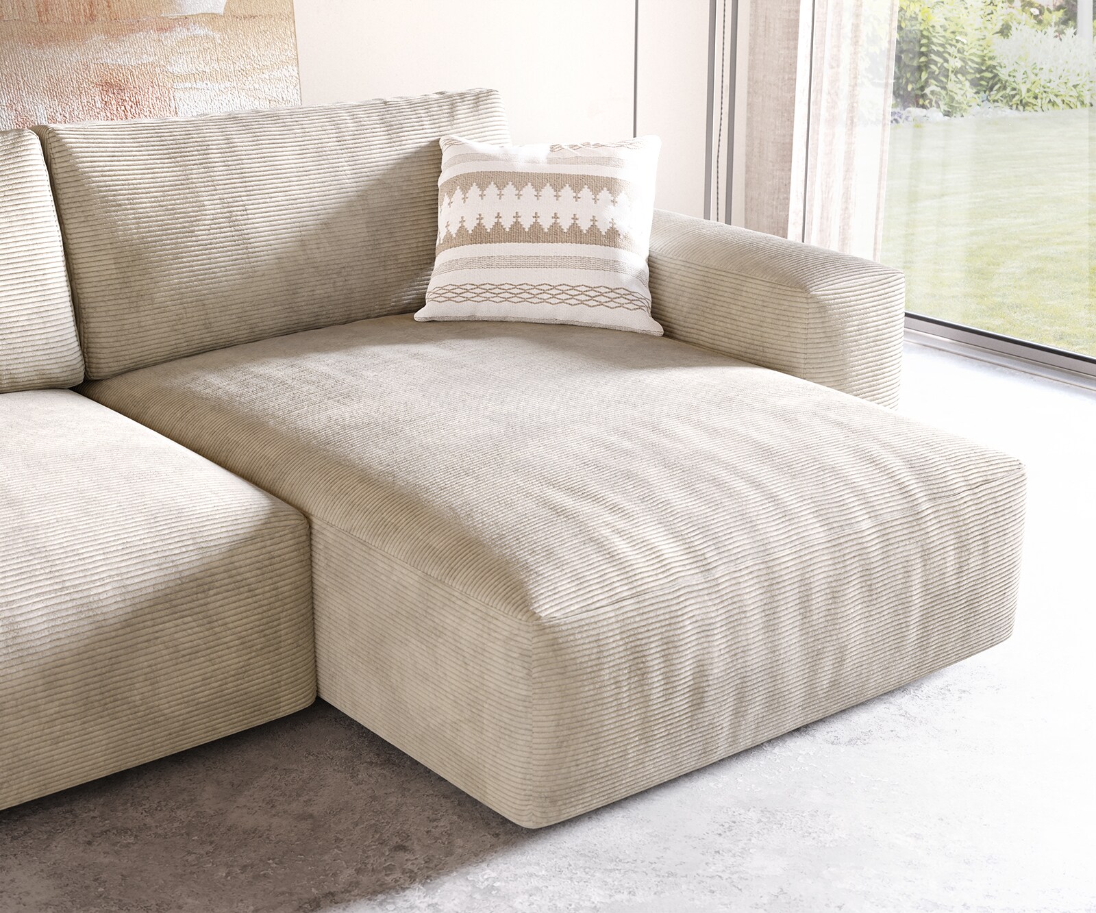 Sofa narożna Lanzo XL 270x180cm sztruks beżowy szezlong z możliwością zmiennego ustawienia 5
