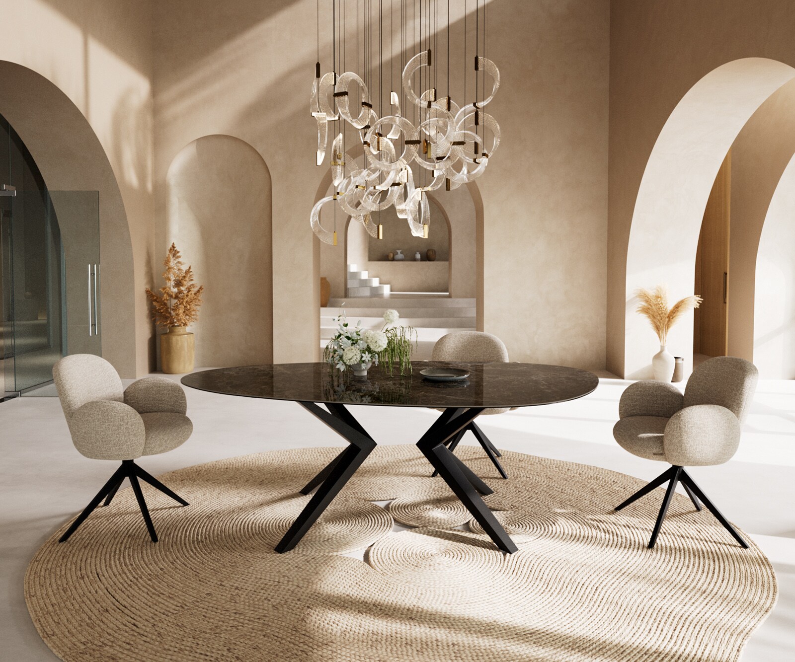 Stół do jadalni Edge owalny 220x120cm ceramika Laminam® Emperador Extra Lucidato ciemnobrązowy rama Zenthara metal czarny 3