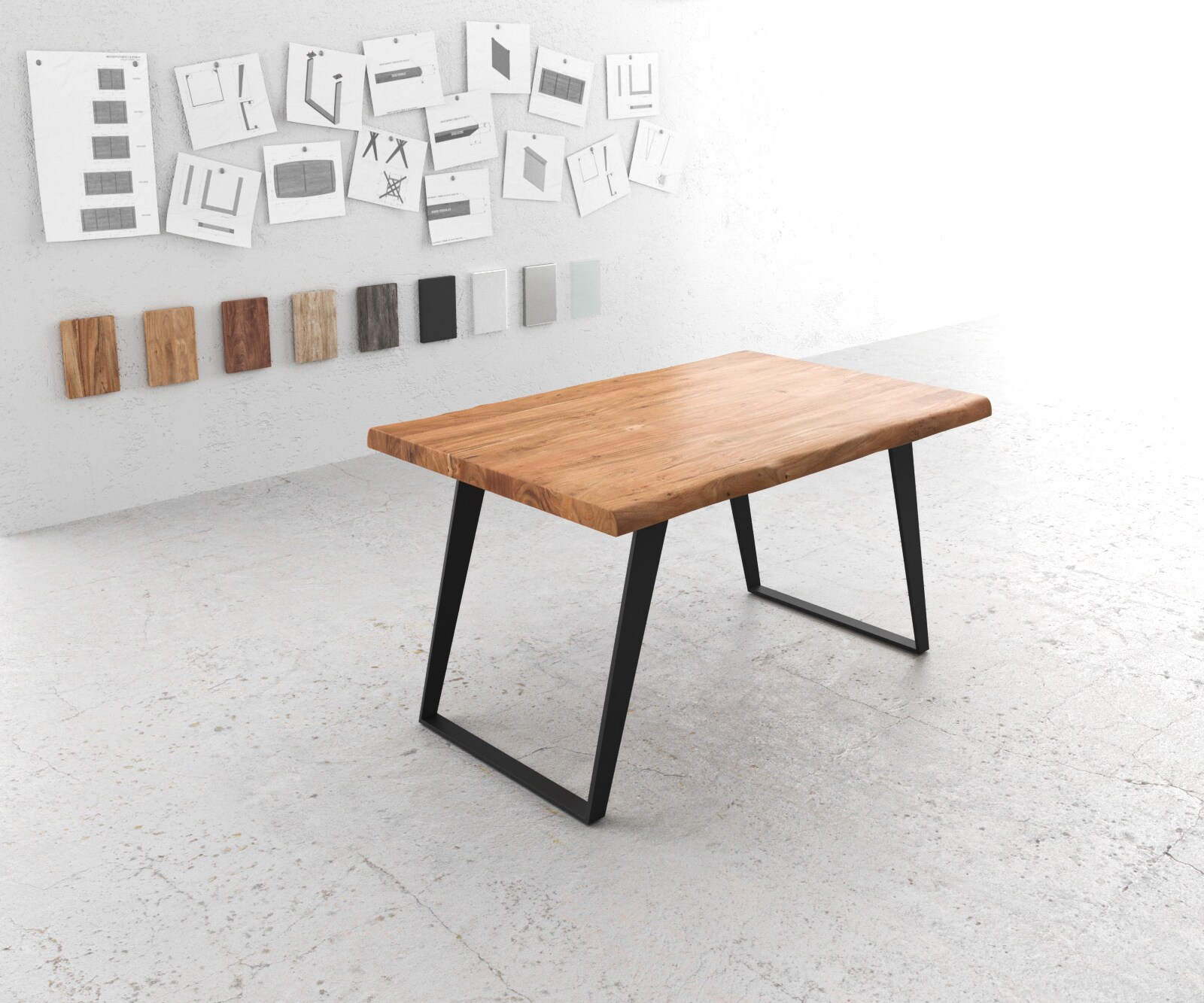 Stół do jadalni Edge 140x90cm XL akacja naturalna metal pochylona rama live-edge 1