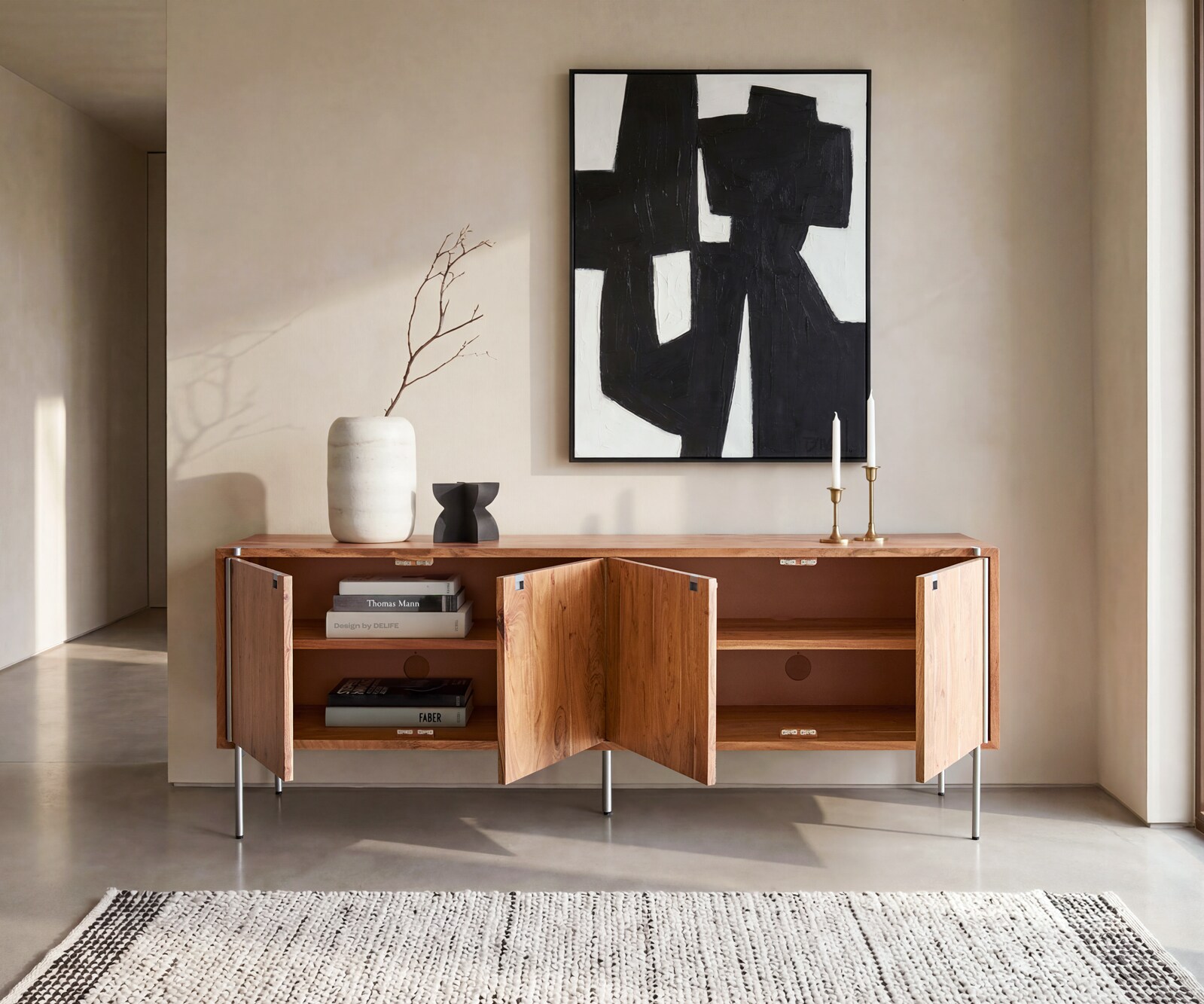 Komoda Rivoro 210 cm akacja naturalna 4 drzwi 1