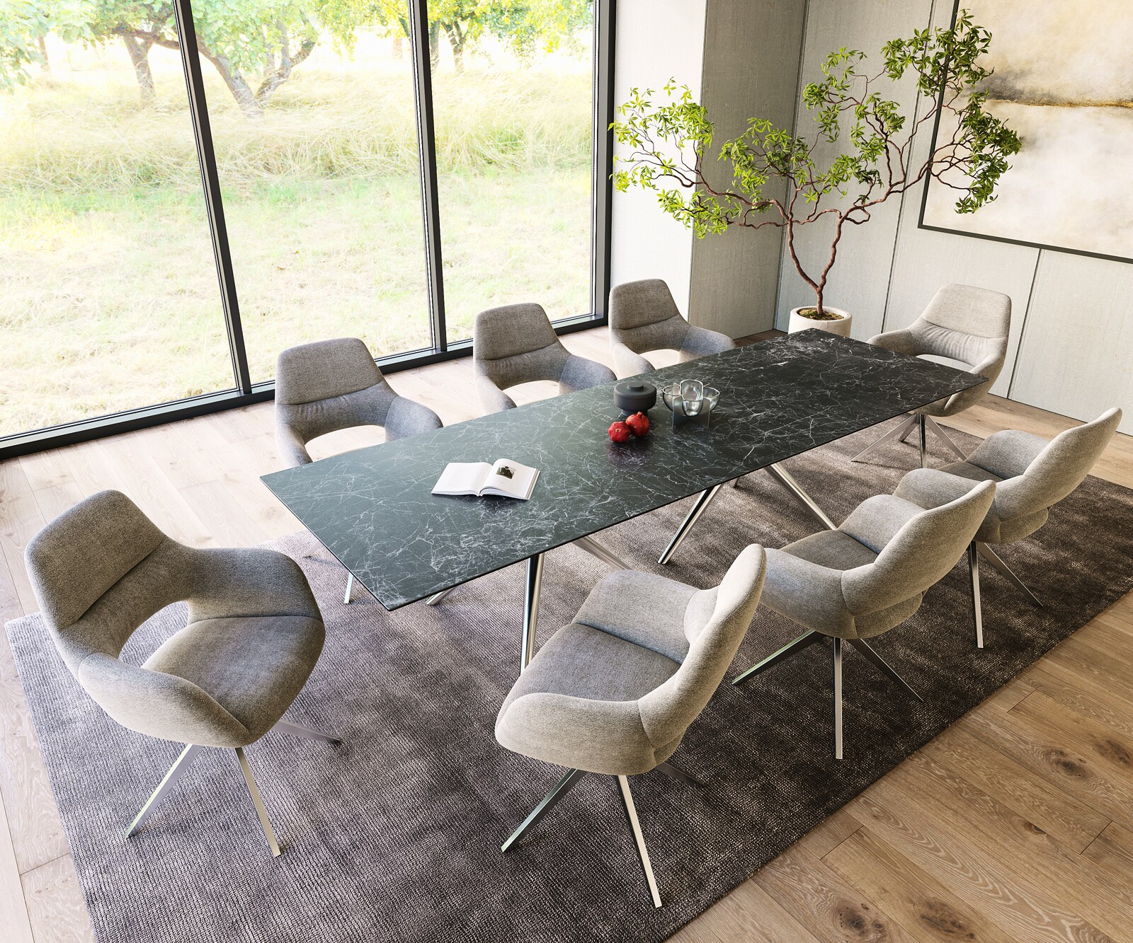 Stół do jadalni Edge 300x100cm ceramika Laminam® Nero Greco antracyt rama Estelar stal nierdzewna 5