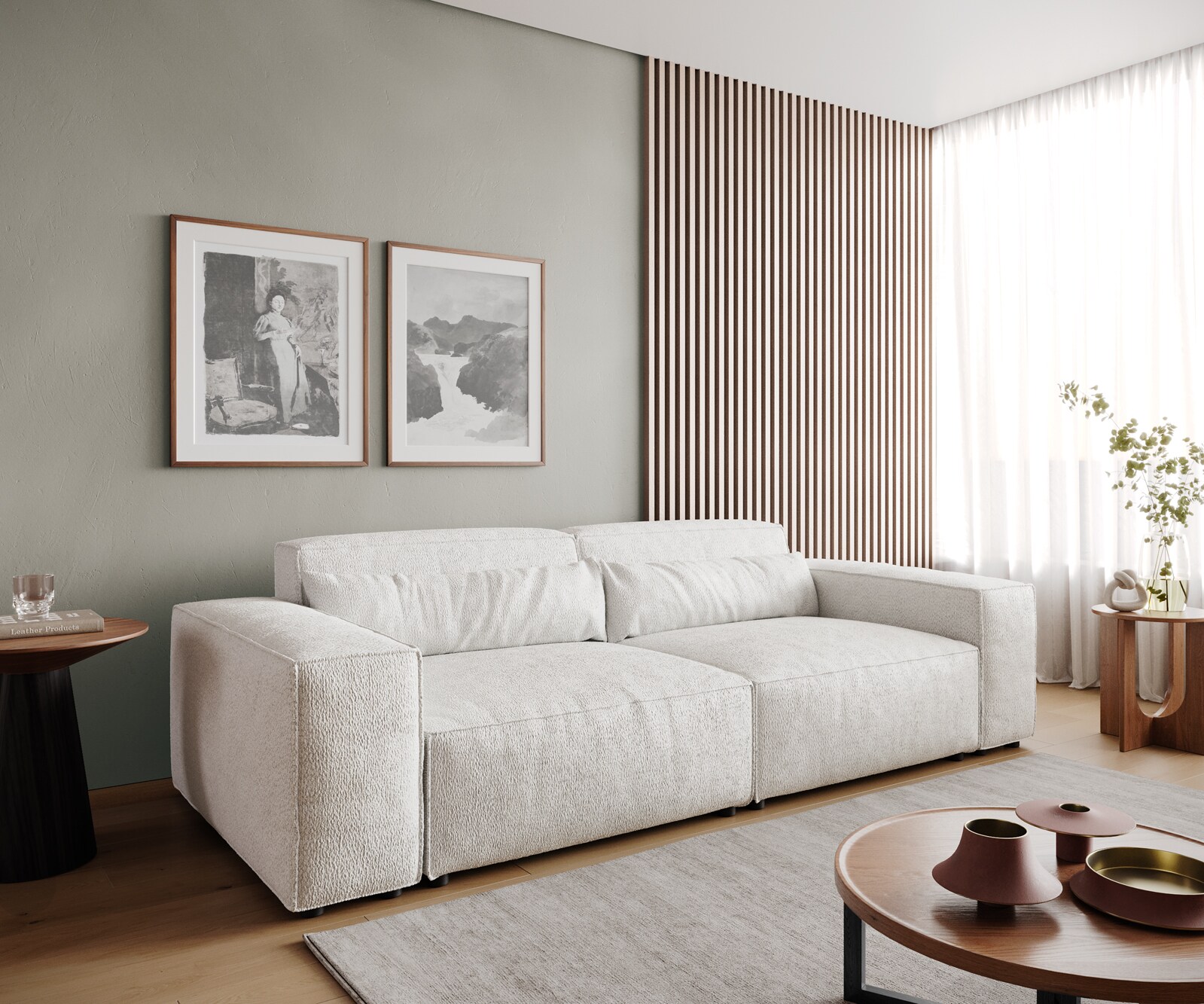 Duża sofa Sirpio 230x95 cm bouclé kremowo-biały 1