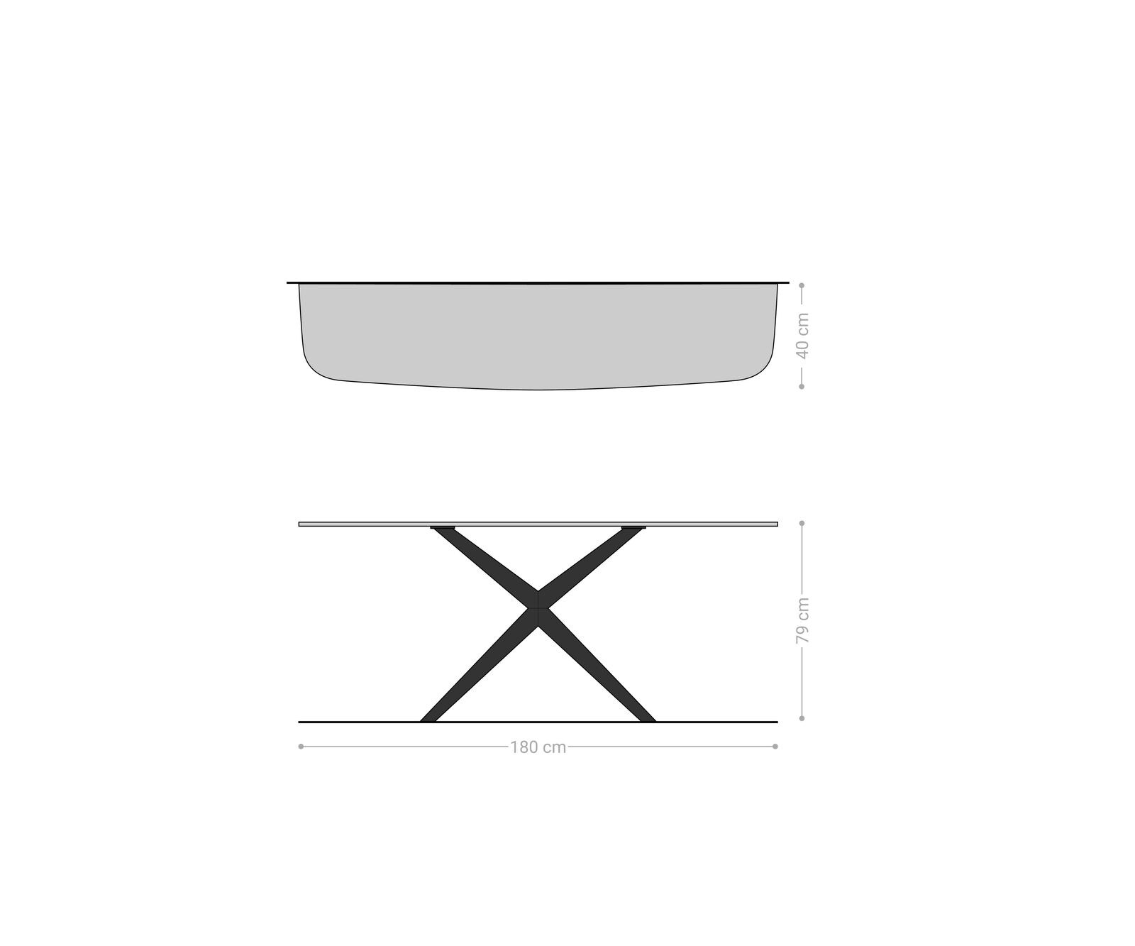 Konsola Edge w kształcie beczki 180x40 cm ceramika Laminam® Travertino Bianco kremowo-biały rama Estelo metal w kolorze tytanu 8