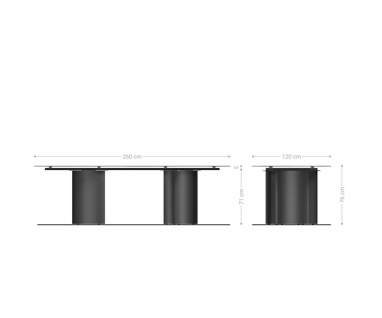 Stół do jadalni Edge w kształcie beczki 260x120 cm ceramika Laminam® Nero Greco antracytowa rama Troa metal czarny 6