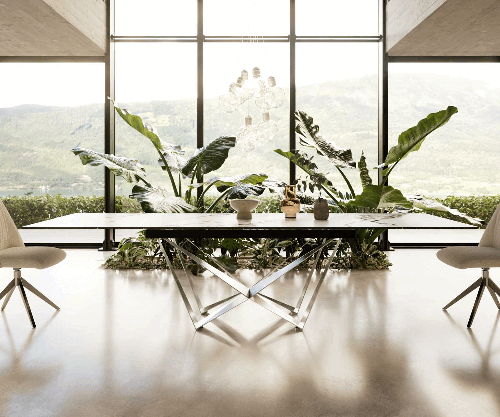 Stół do jadalni Edge 200-300x100 cm ceramika Calacatta Luxe biało-złoto-szary rama Spider stal nierdzewna rozkładany 1