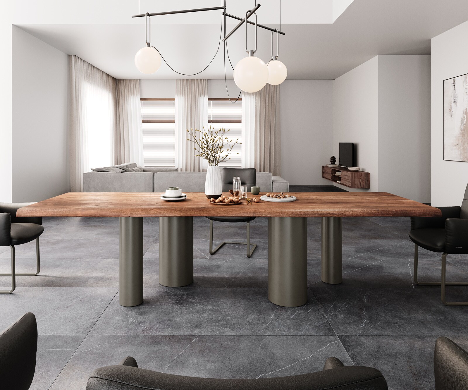Stół do jadalni Edge 300x100 XL akacja brązowa podstawa Pilier metal kolor tytanowy live-edge 1