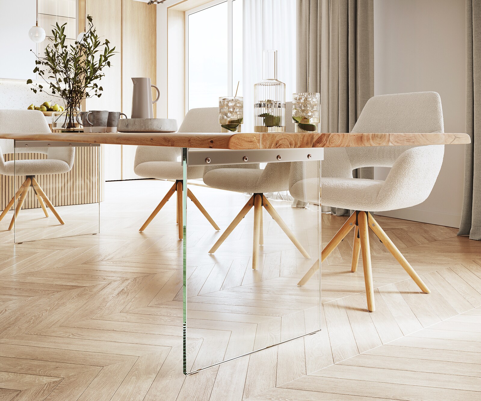 Stół do jadalni Edge 300x100cm akacja naturalna szklana rama live-edge 5