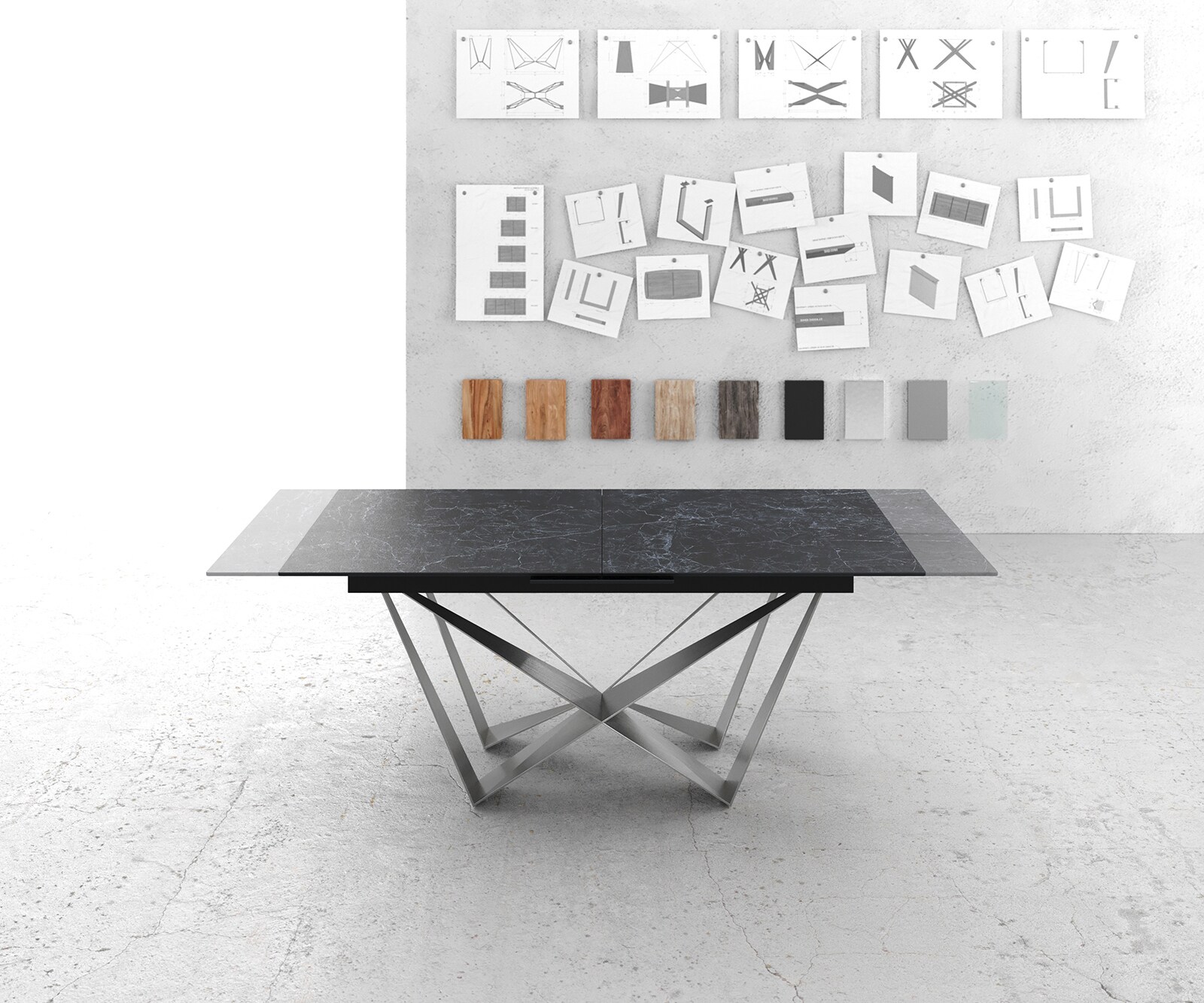 Stół do jadalni Edge 180-220x100 cm ceramika Laminam® Nero Greco antracyt rama Spider stal nierdzewna rozkładany 5