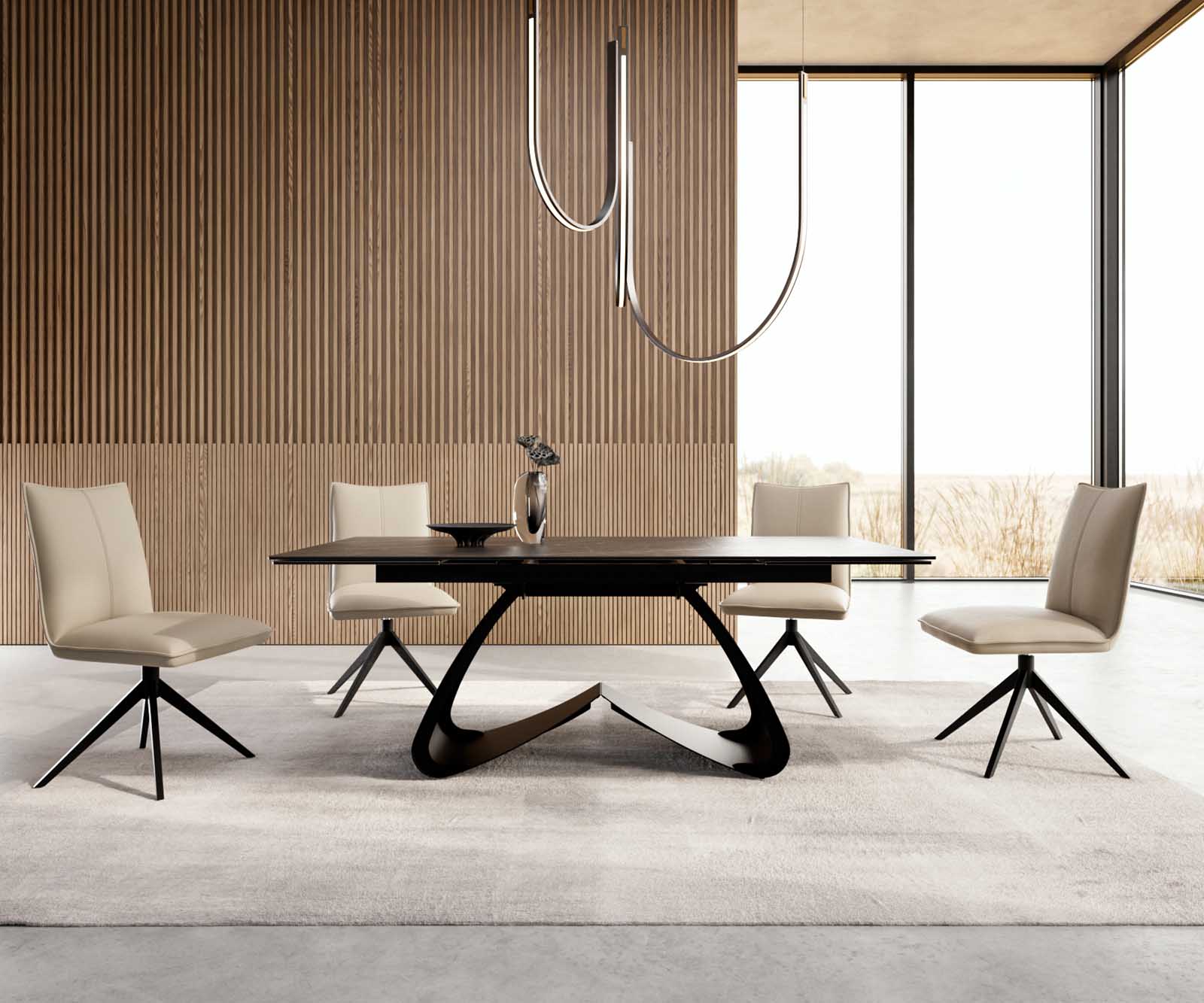 Stół do jadalni Edge 200-300x100 cm ceramika Laminam® Noir Desir brązowy rama W czarna rozkładany 5