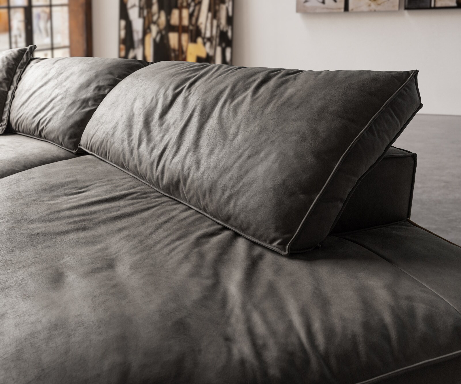 Sofa Snoosh 400x150 cm mikrofibra czarna vintage szezlong prawy 5