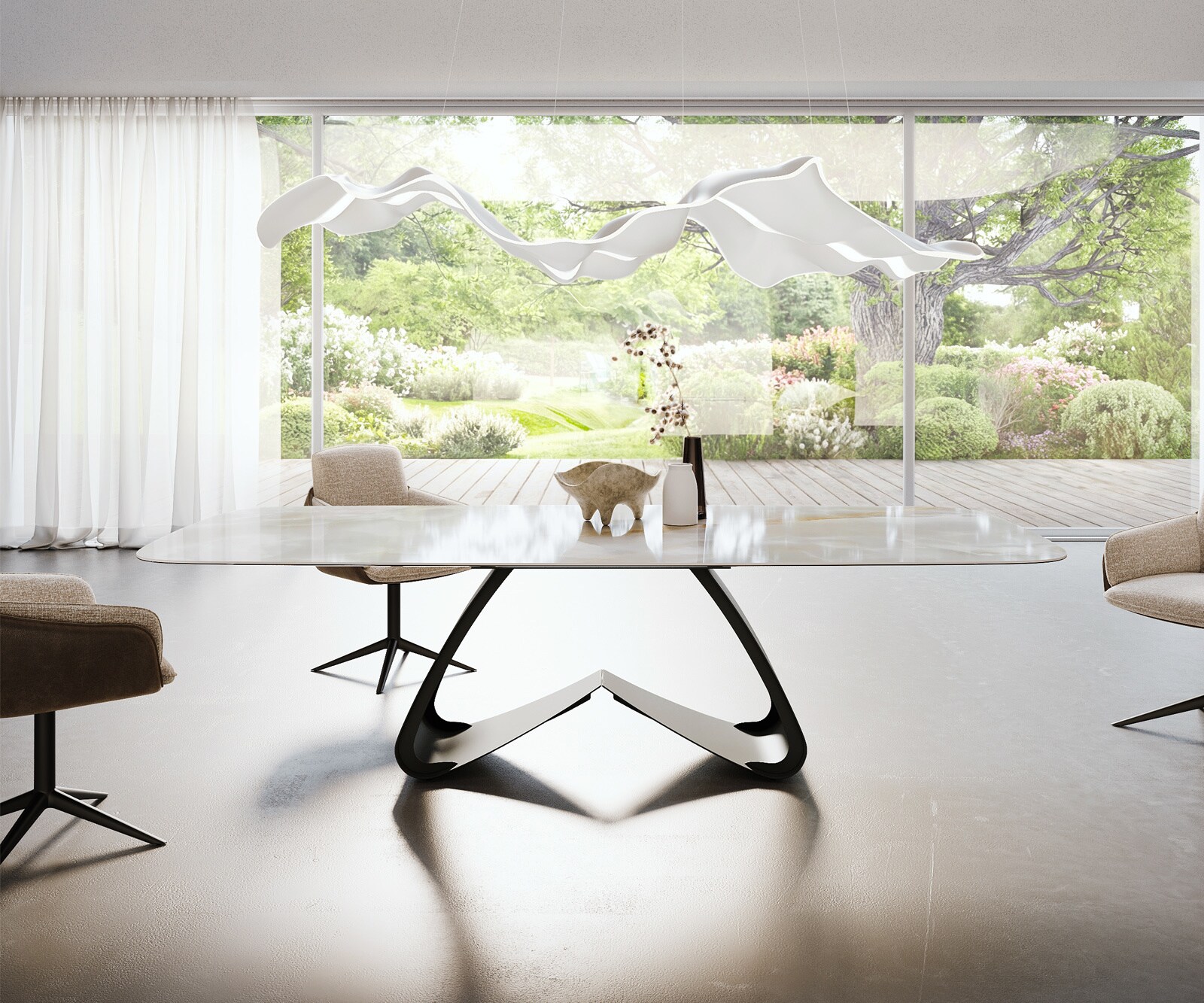 Stół do jadalni Edge w kształcie beczki 270x120 cm ceramika Iris FMG Onice Grigio rama typu W metal czarny 2