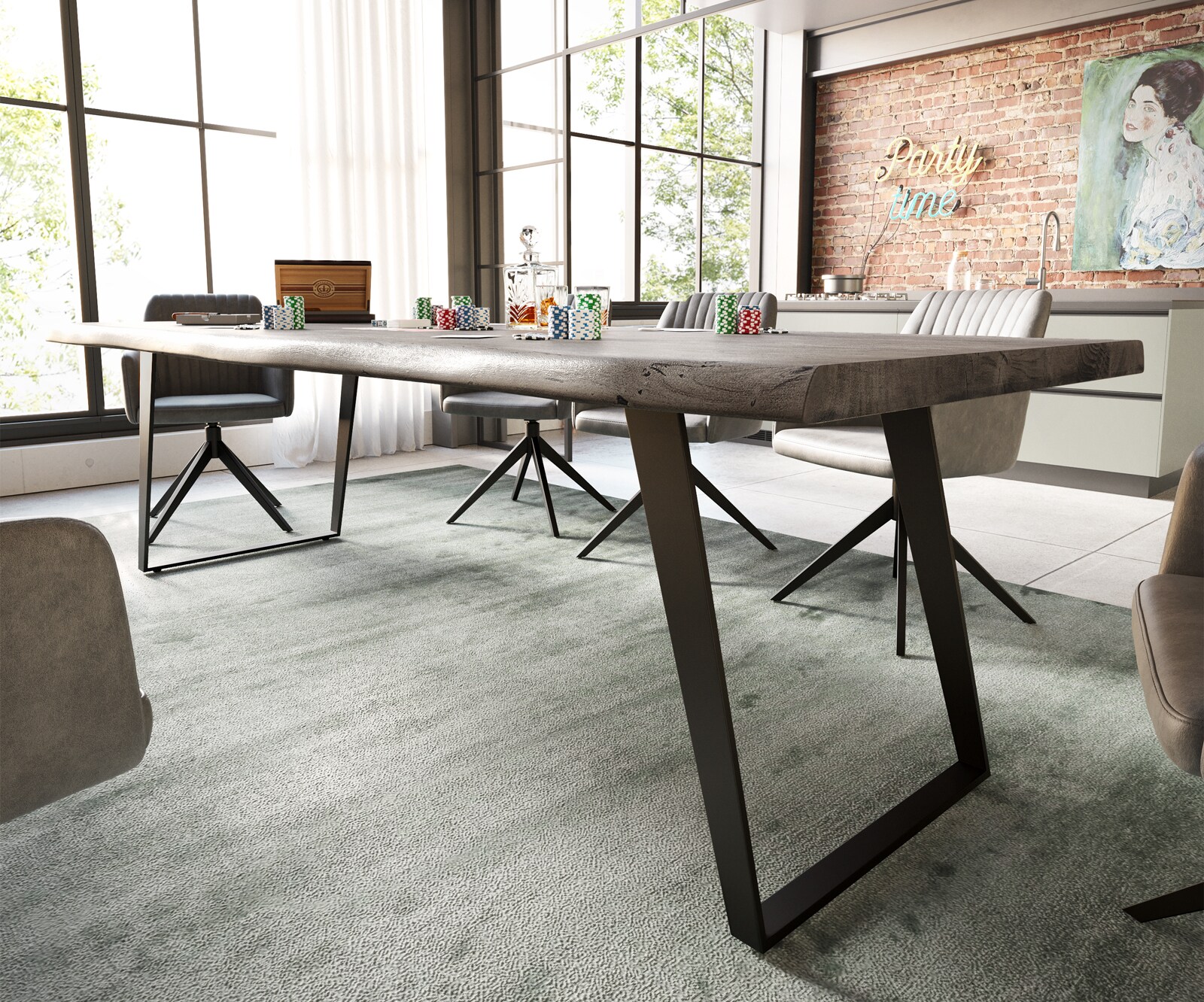 Stół do jadalni Edge 260x100cm XL akacja platynowa metal rama pochylona czarna 3
