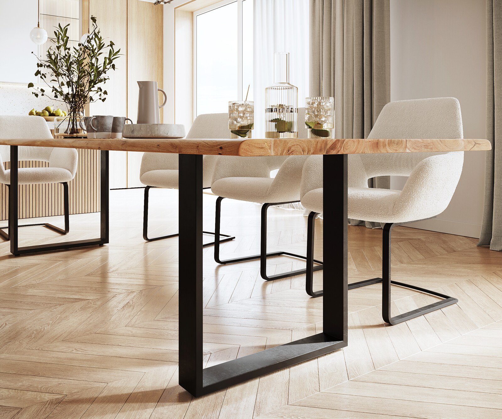 Stół do jadalni Edge 300x100cm akacja naturalna metal wąska rama czarna live-edge 5