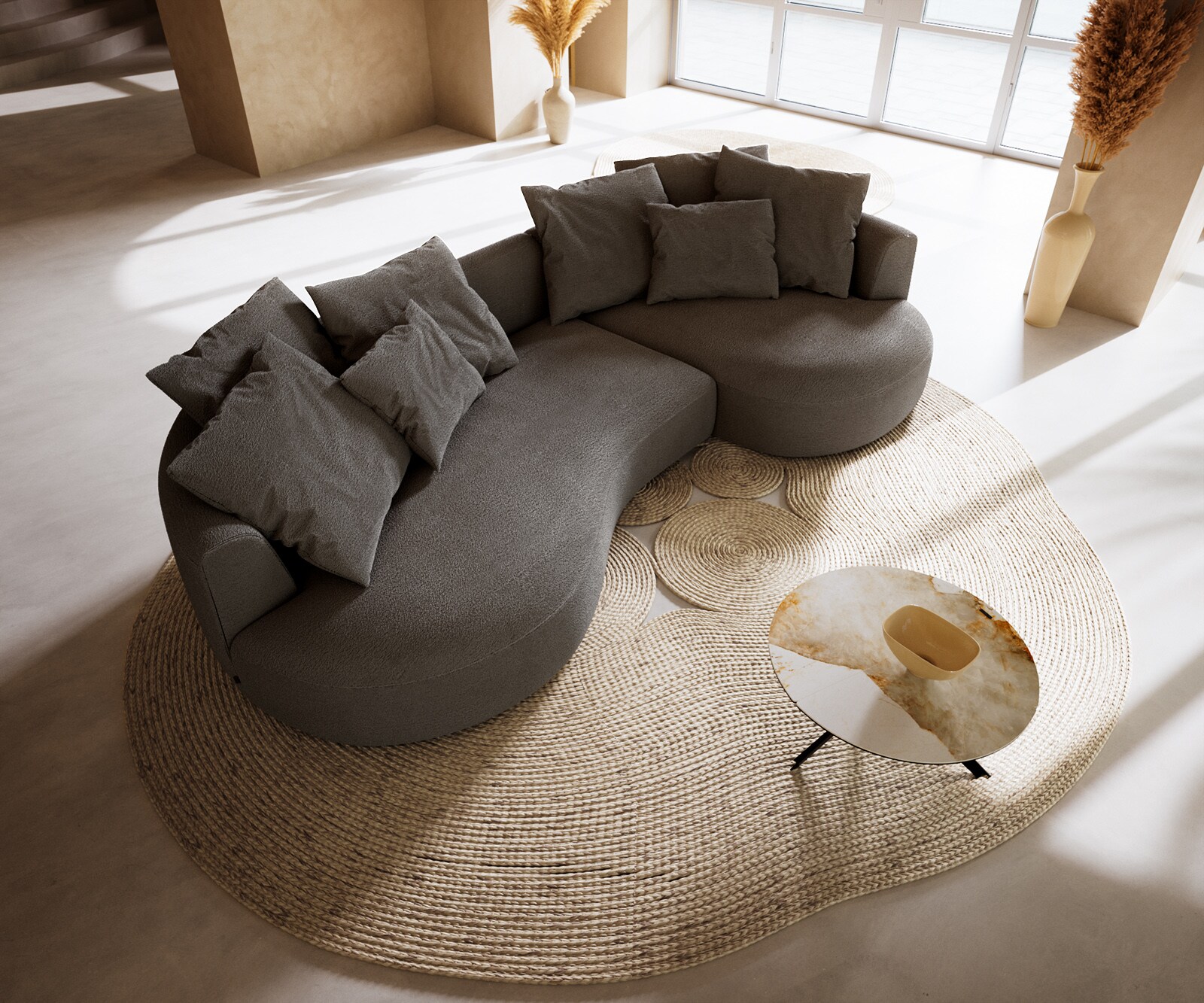Duża Sofa Edina 330x170 cm miękka tkanina boculé szaro-brązowy 3