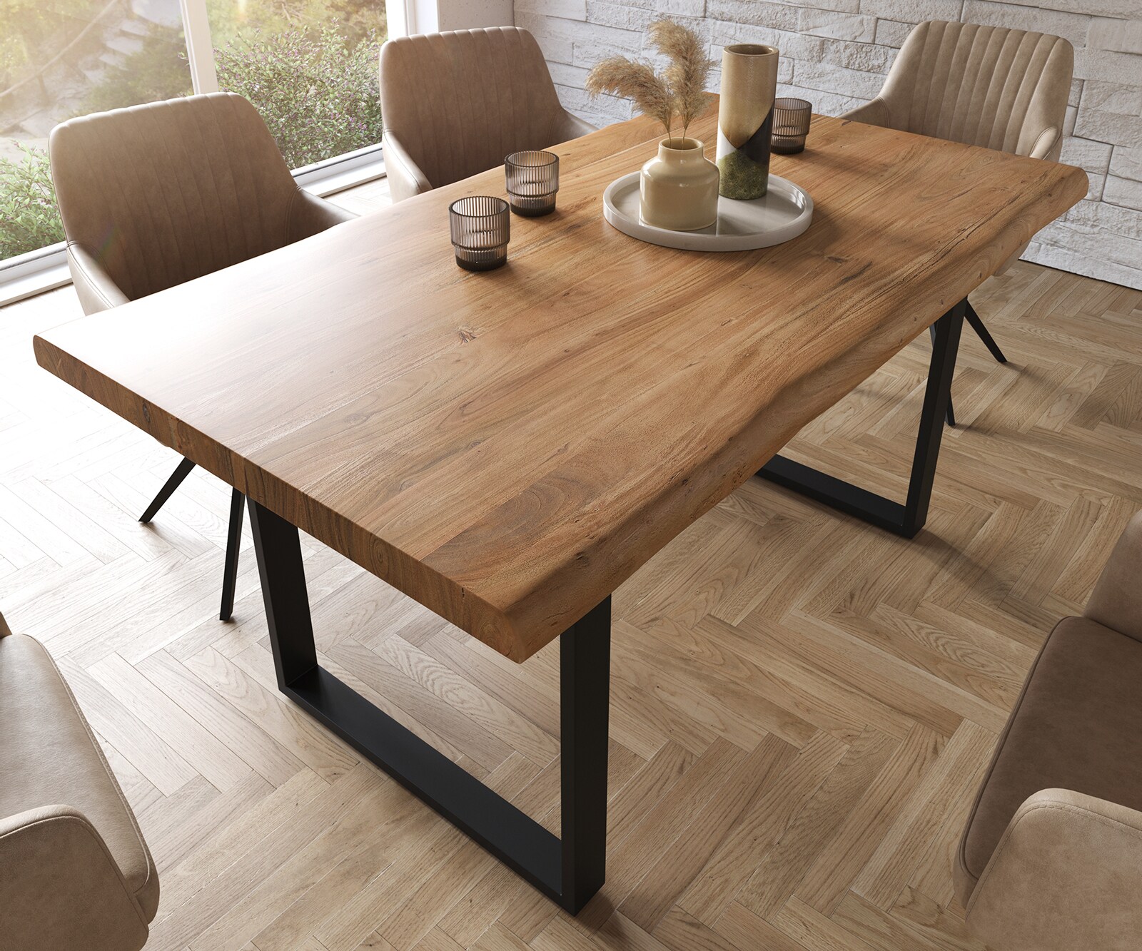 Stół do jadalni Edge 160x90cm XL akacja naturalna metal wąska rama czarne live-edge 3
