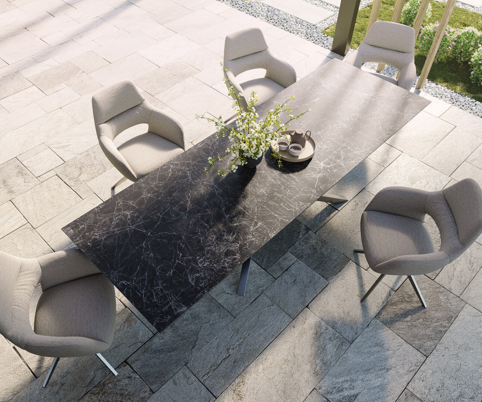 Stół ogrodowy Edge 300x100 cm ceramika Laminam® Nero Greco Antracyt rama Cross stal nierdzewna 3