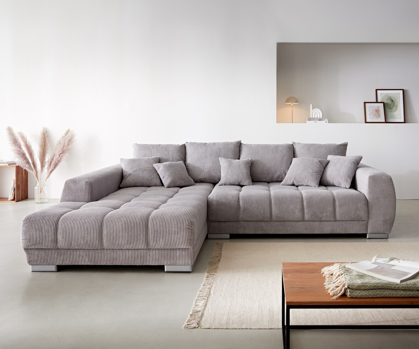 Sofa narożna Josea 300x220 cm sztruks srebrno-szary szezlong lewy 1