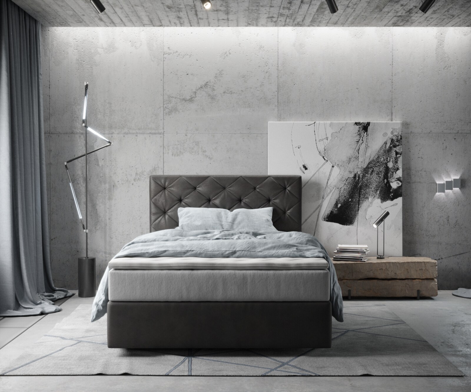 Łóżko kontynentalne Dream-Great 120x200 cm mikrofibra antracyt vintage z materacem TFK i topperem Visco 1