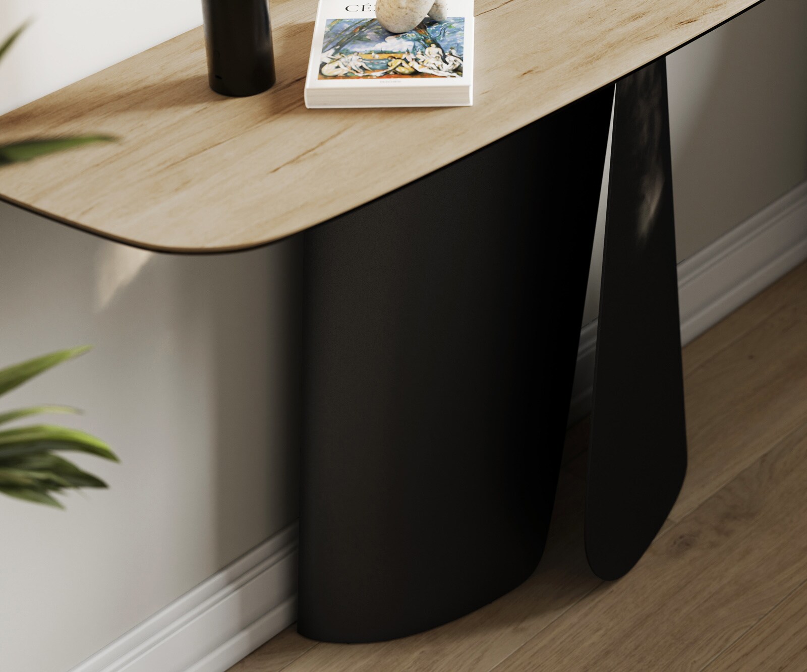 Konsola Edge w kształcie beczki 140x40 cm ceramika Laminam® Sabbia w kolorze dębu podstawa Livos metal czarny 6