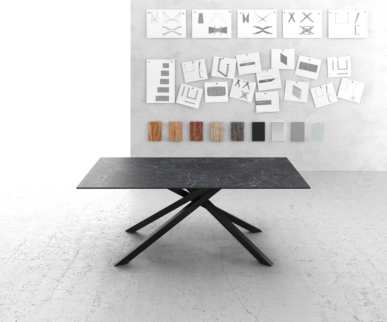 Stół do jadalni Edge 200x100 cm ceramika Laminam® Nero Greco antracyt rama Cross czarna 1