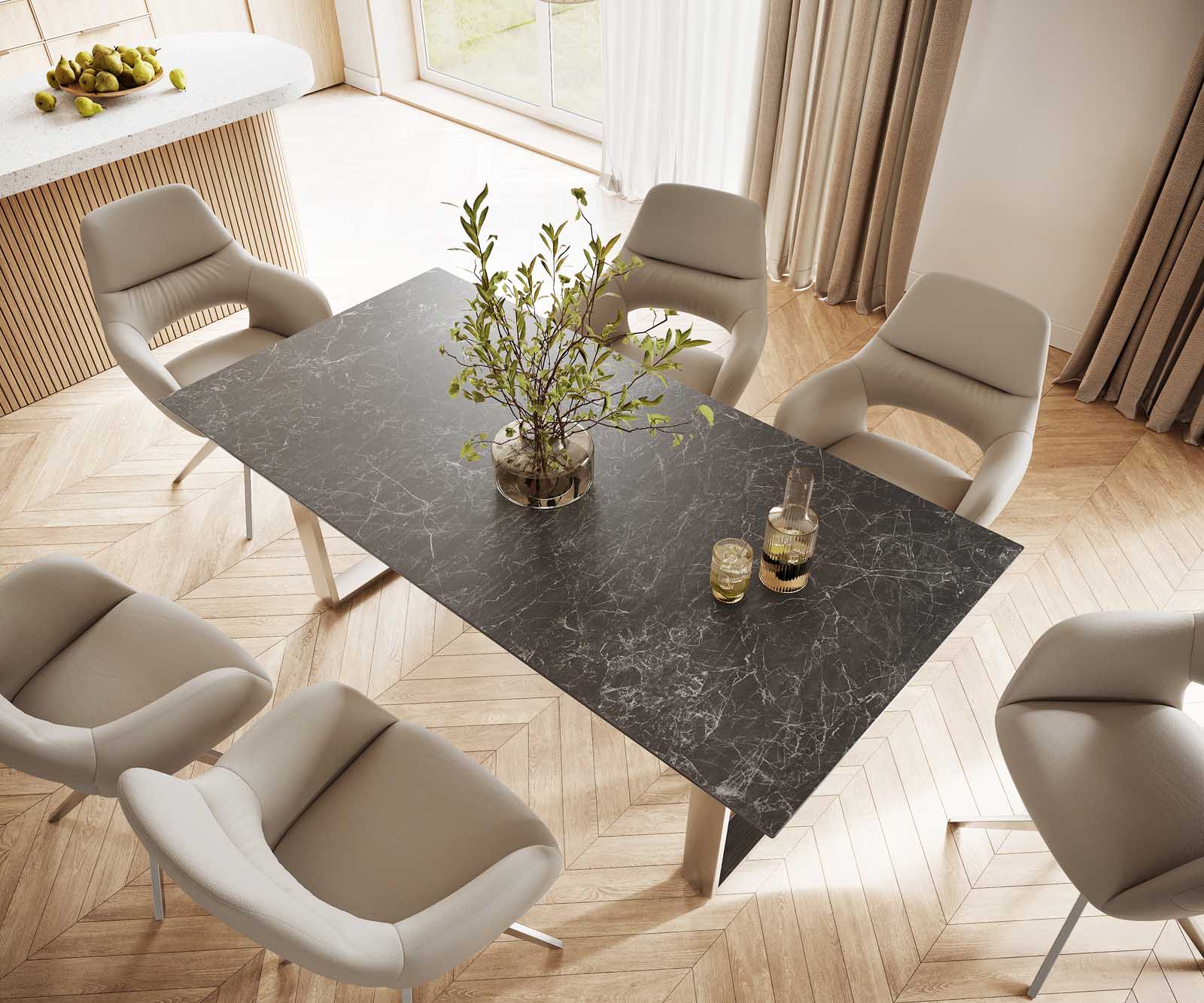 Stół do jadalni Edge 200x100 cm ceramika Laminam® Nero Greco antracyt stal nierdzewna wąska rama 3