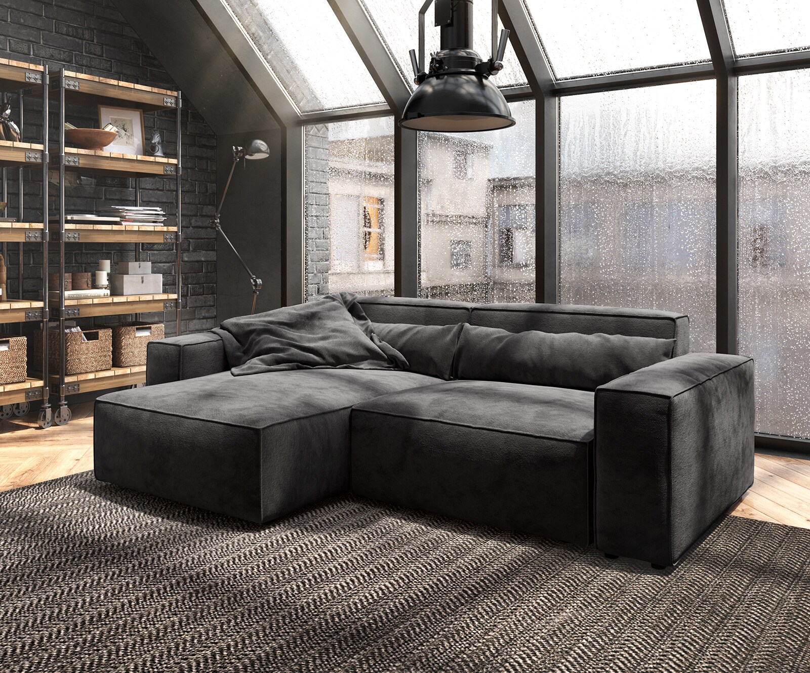 Sofa narożna Sirpio 230x155 cm mikrofibra czarna szezlong z możliwością obustronnego montażu 1
