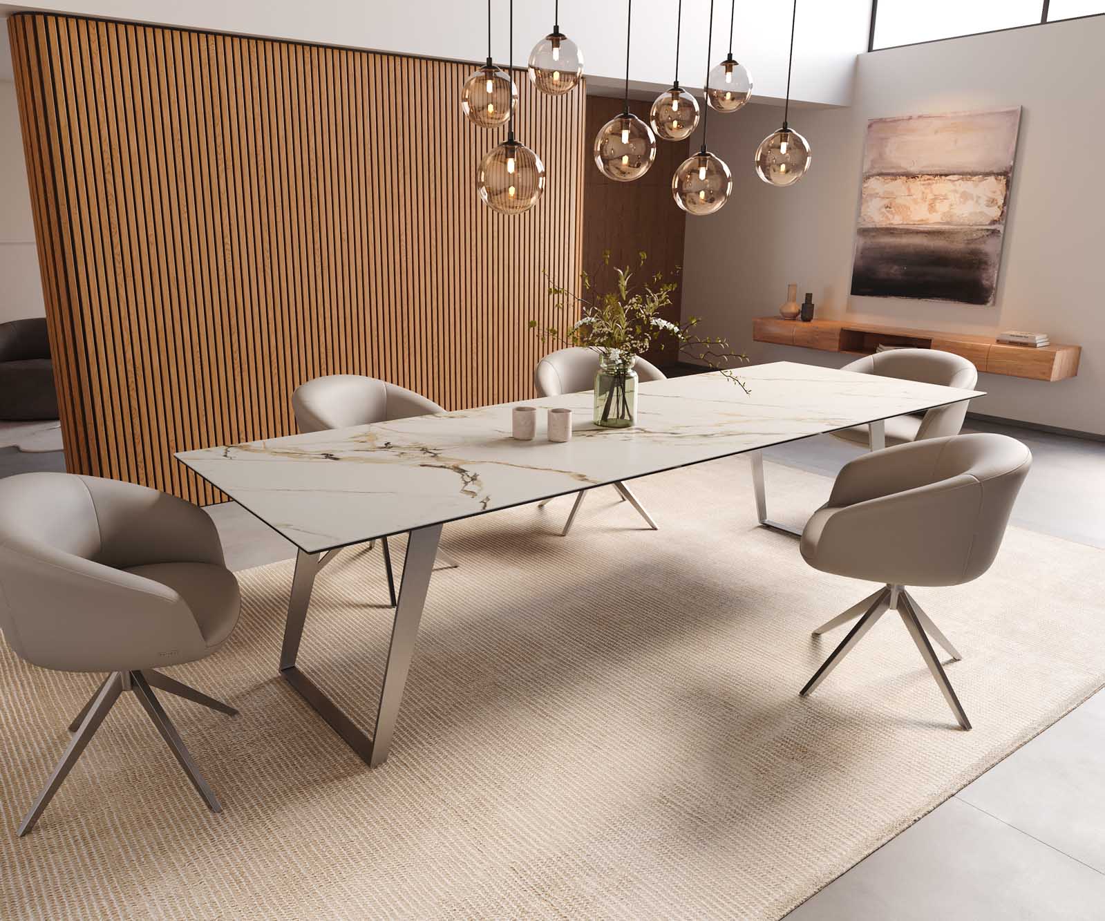 Stół do jadalni Edge 300x100cm ceramika Calacatta Luxe biało-złoto-szary stal nierdzewna pochylona rama 8